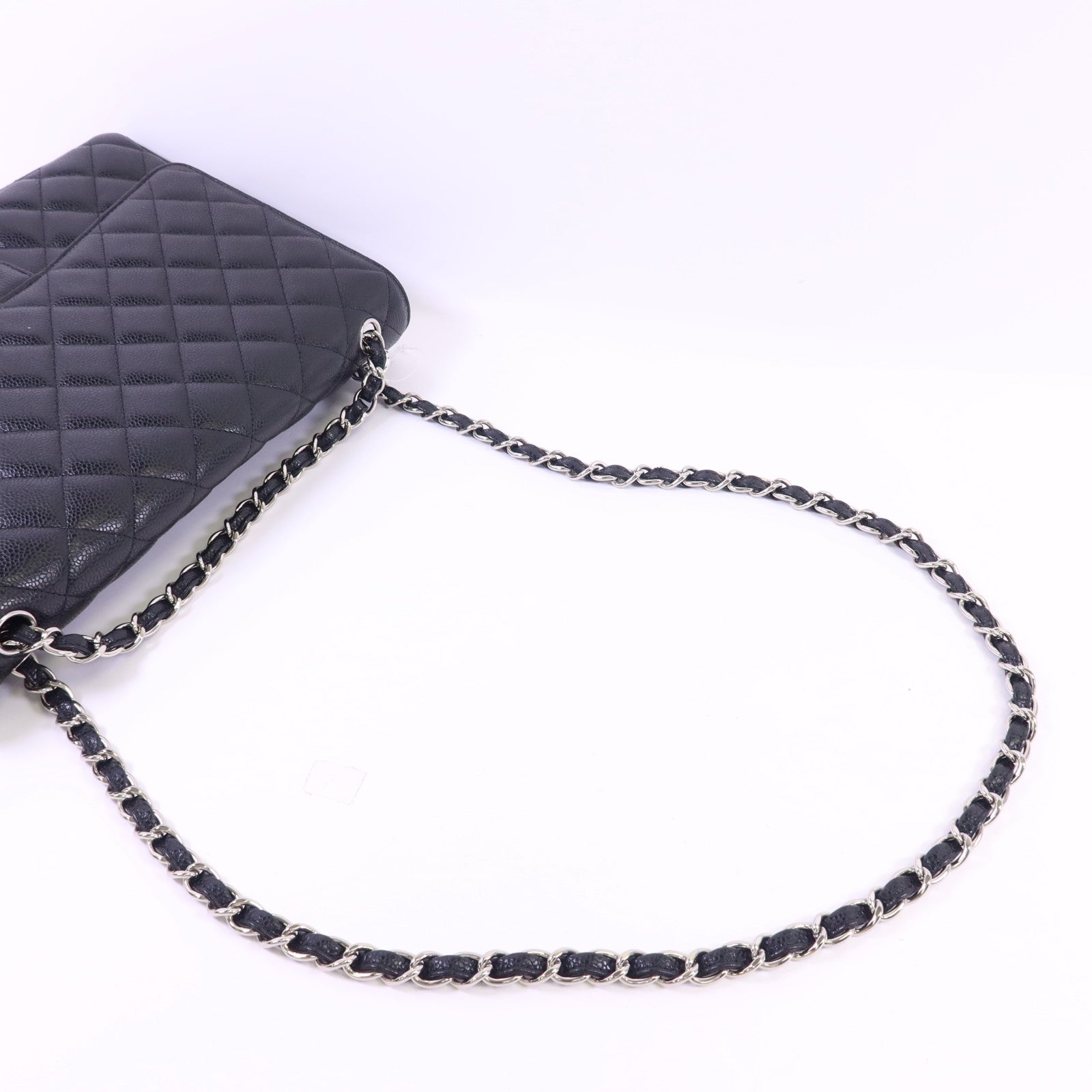 CHANEL 牛皮皮革Maxi Classic銀扣鏈帶肩背袋