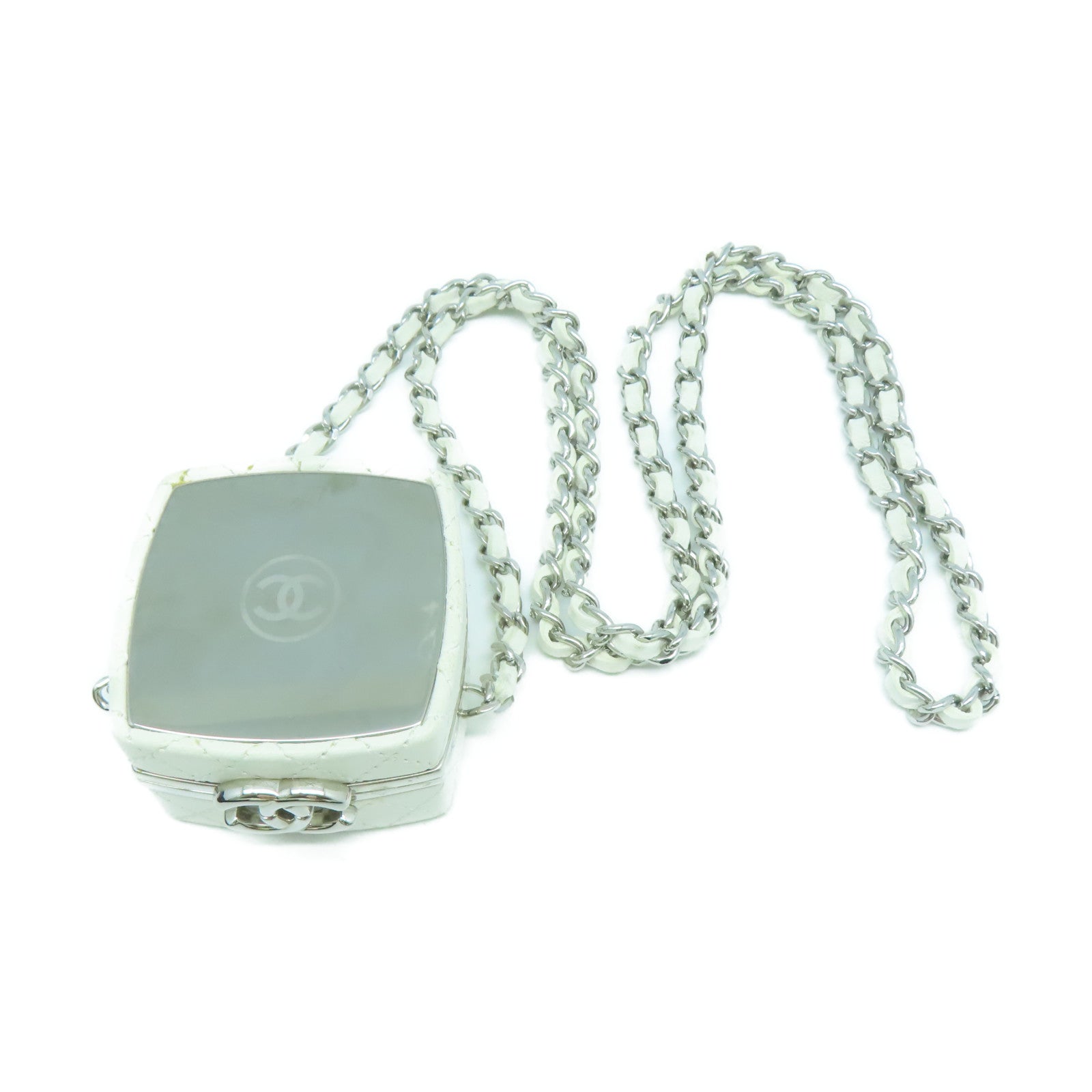 CHANEL 【激減優惠】菱格牛皮皮革Acc Chain Case銀扣白色