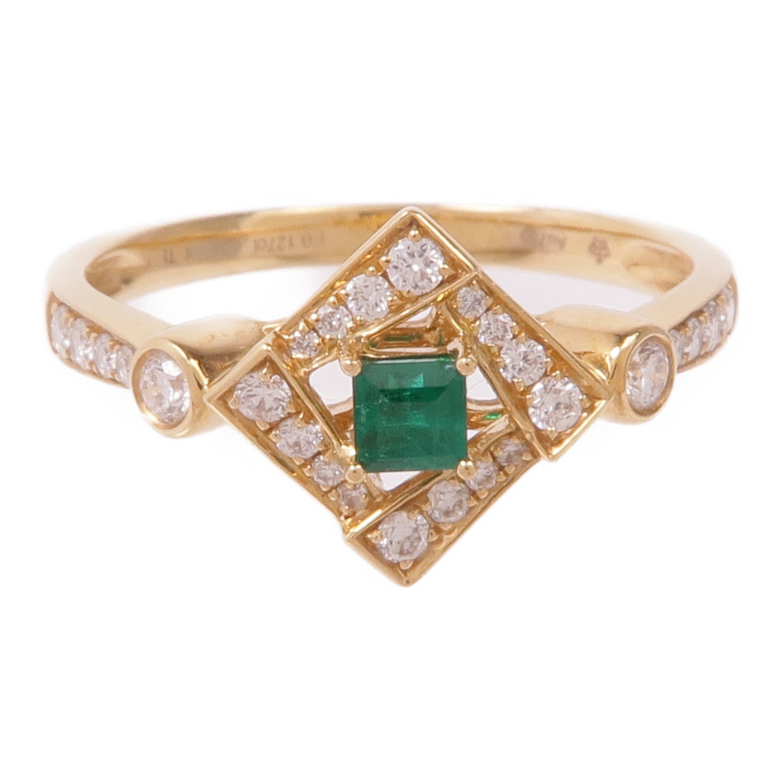 JEWELRY 【激減優惠】18K黃金Emerald Diamond Ring綠寶石/鑽石戒指US#6