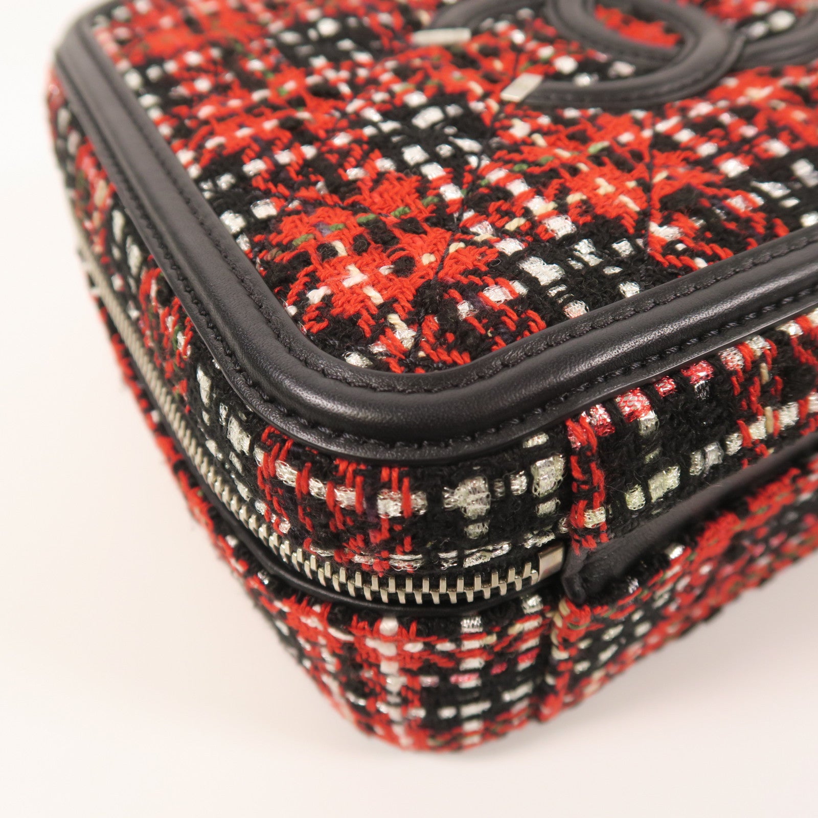 CHANEL 【激減優惠】Tweed Vanity Case銀扣手挽肩背兩用袋