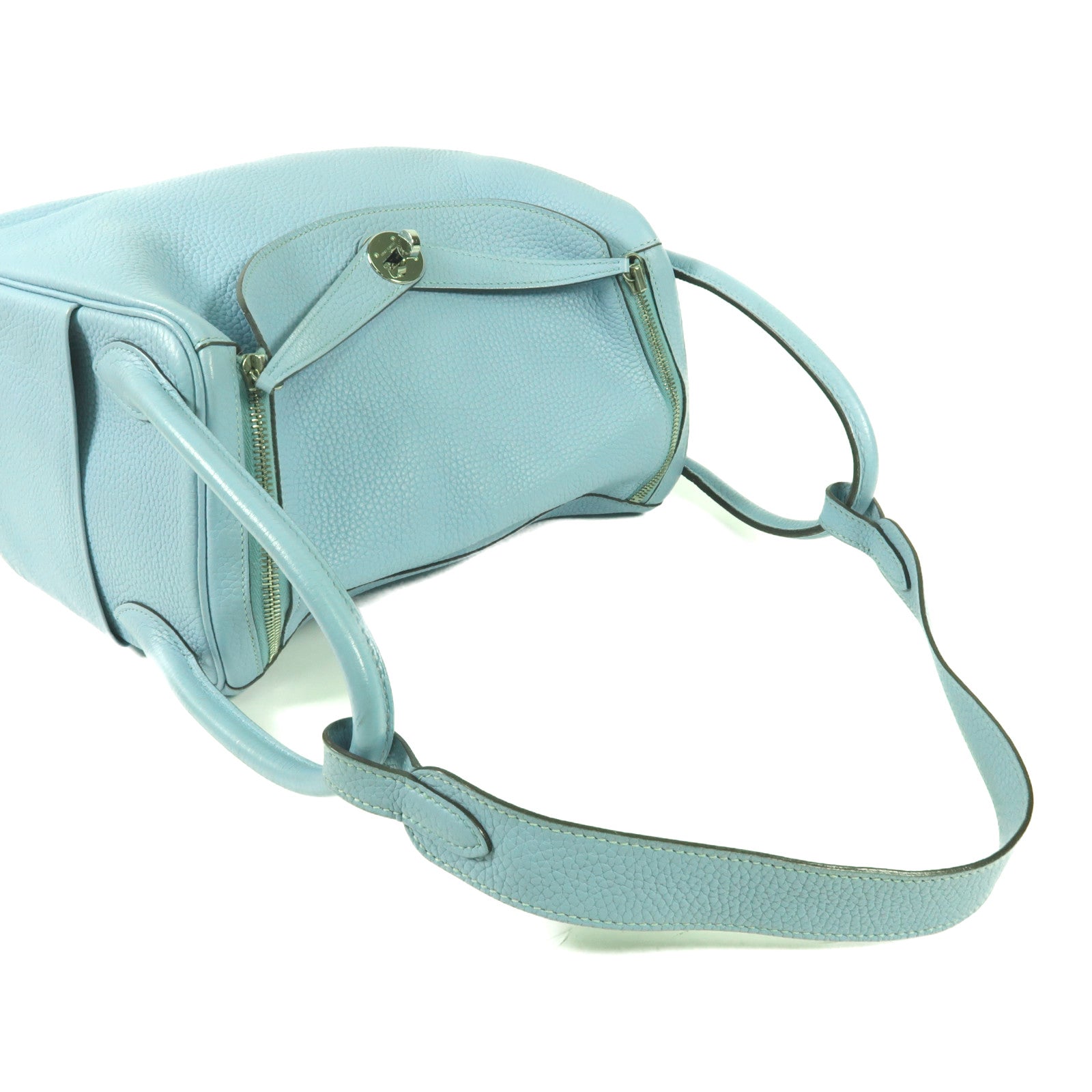 HERMES Clemence皮革Lindy 30銀扣手挽肩背兩用袋Bleu Atoll