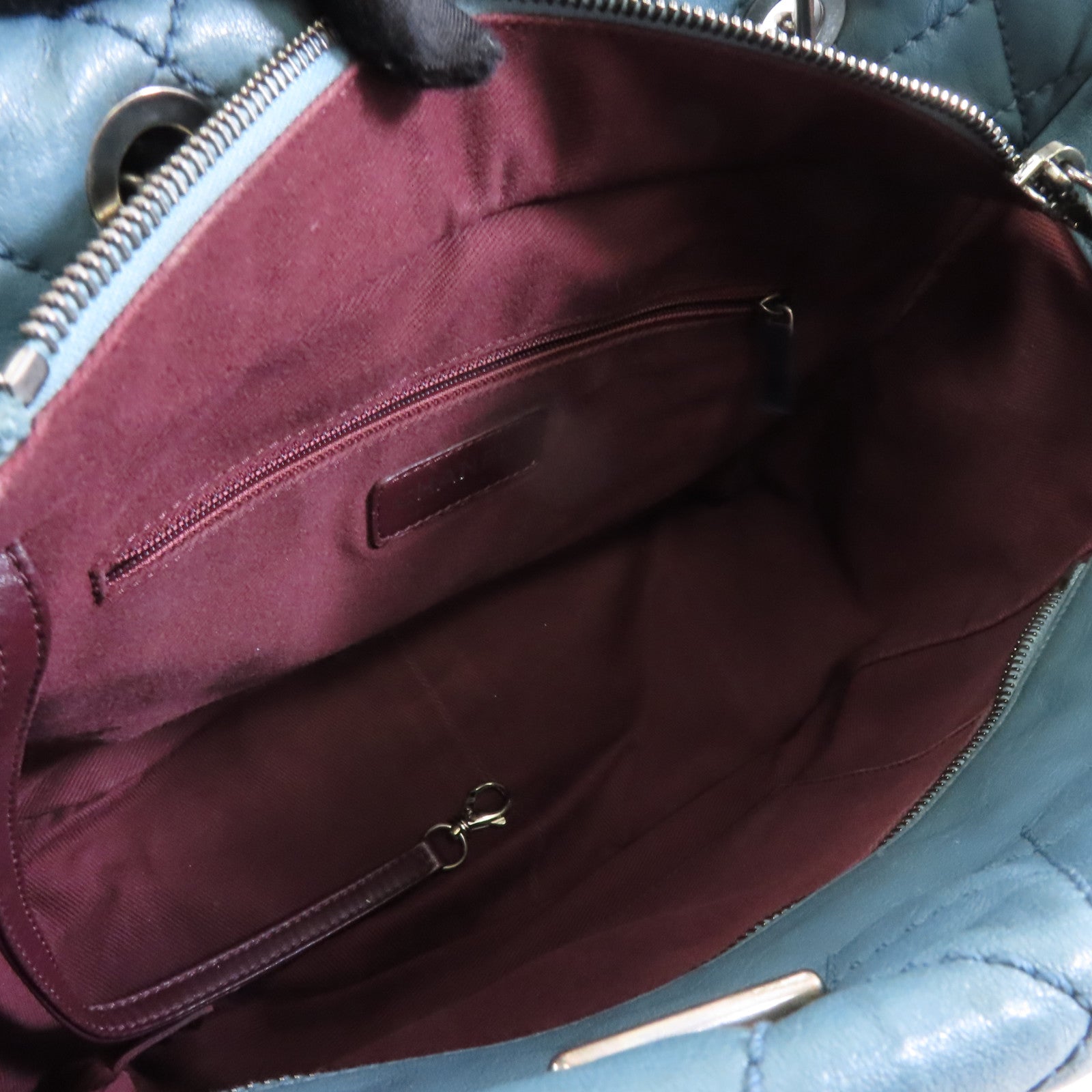CHANEL 菱格牛皮皮革Tote Bag銀扣鏈帶肩背袋藍色
