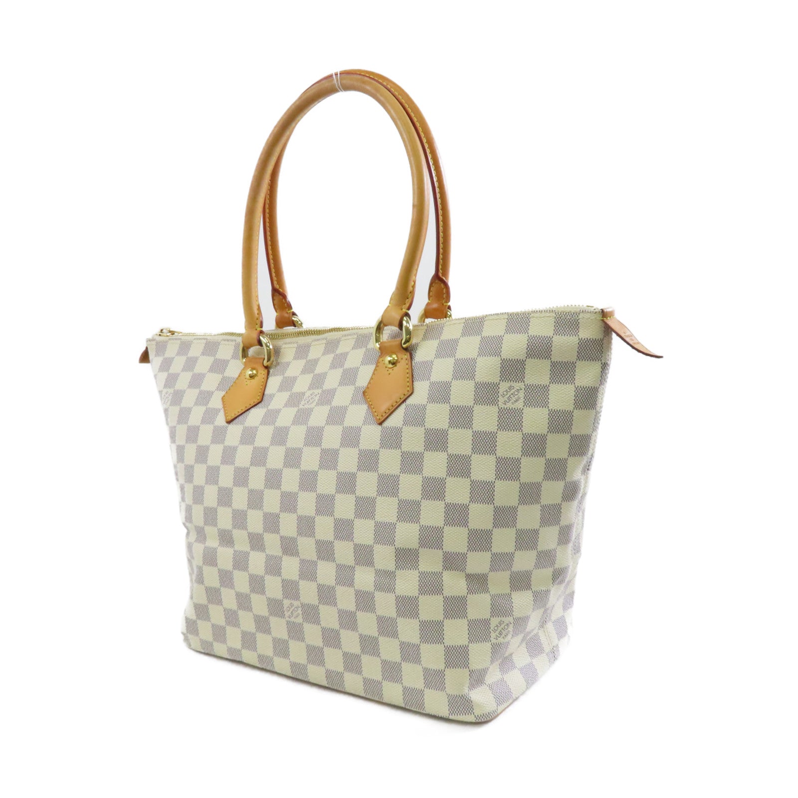 LOUIS VUITTON Damier Azur Saleya MM金扣肩背袋白色