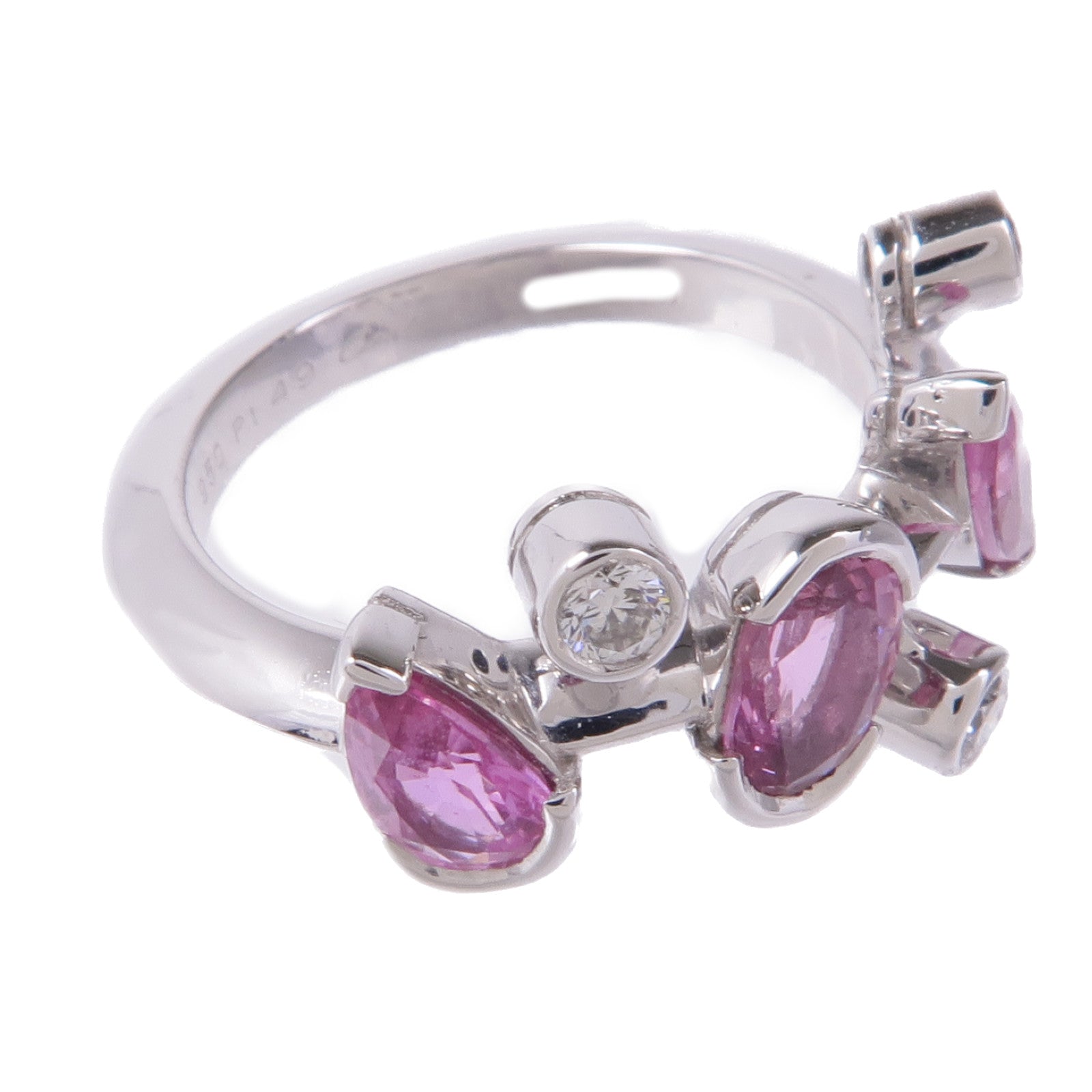 CARTIER PT950鉑金Merimero Ring粉紅色藍寶石/鑽石戒指Cartier#49/US#5