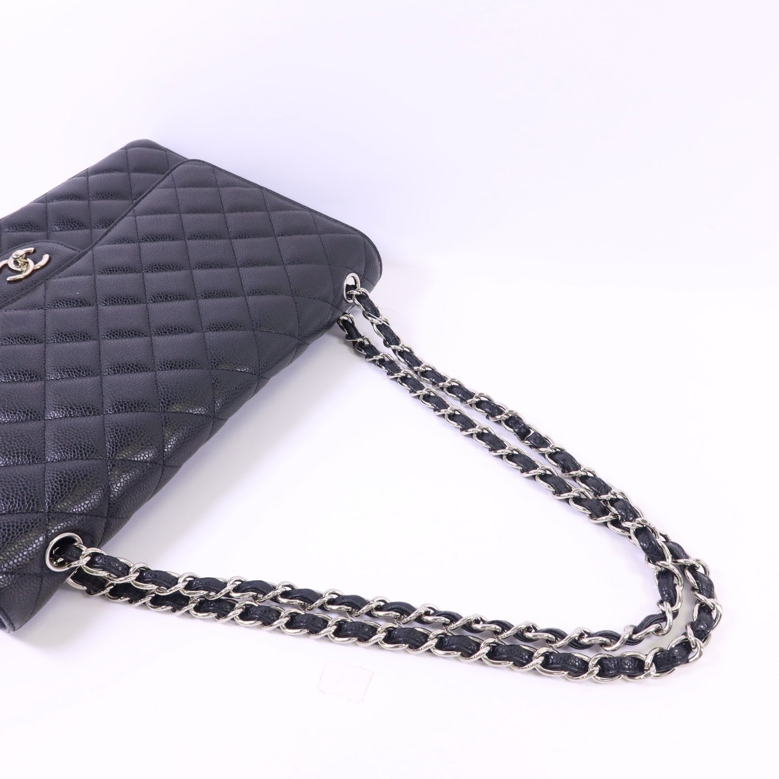 CHANEL 牛皮皮革Maxi Classic銀扣鏈帶肩背袋