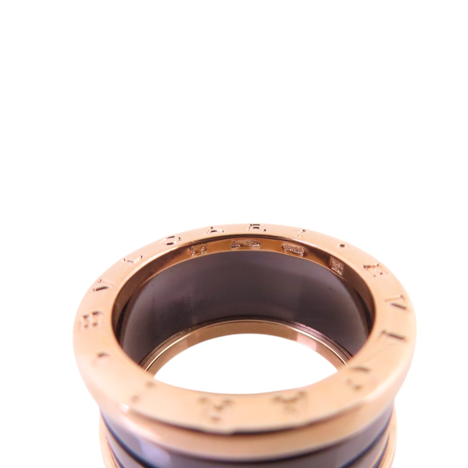 BVLGARI 18K玫瑰金/陶瓷B-Zero 1 4Band Ring戒指#59/US#8.25