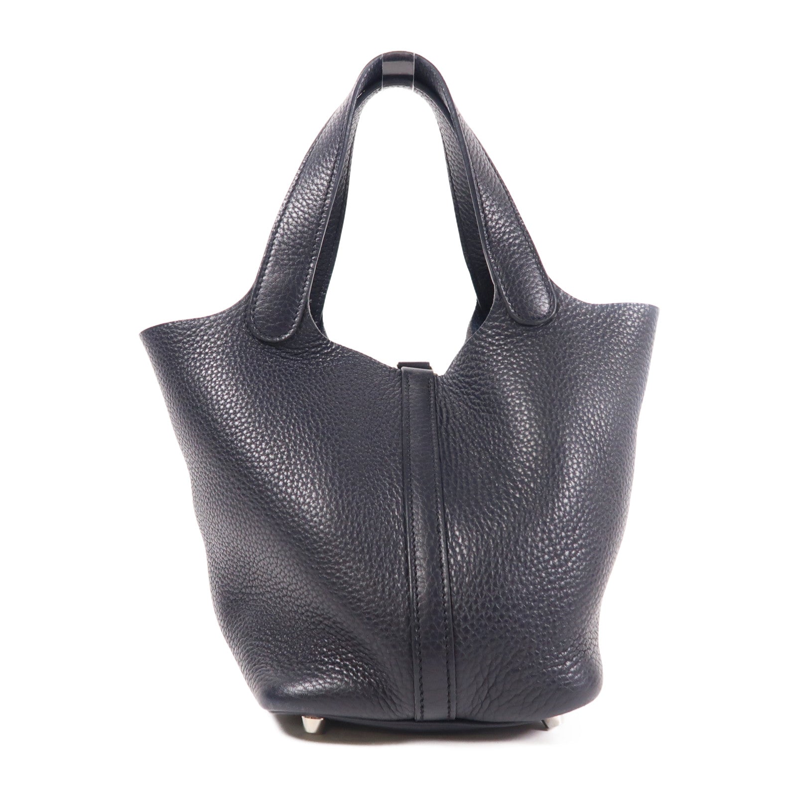 HERMES PHW Picotin Lock 18 PM Handbag Clemence Leather Bleu Nuit