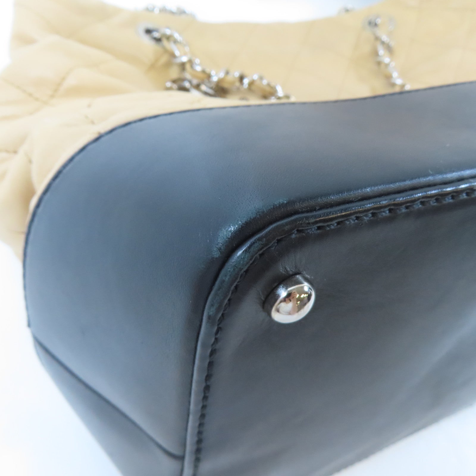 CHANEL 【激減優惠】菱格羊皮皮革Chain Shoulder Bag銀扣鏈帶肩背袋淺褐色/黑色