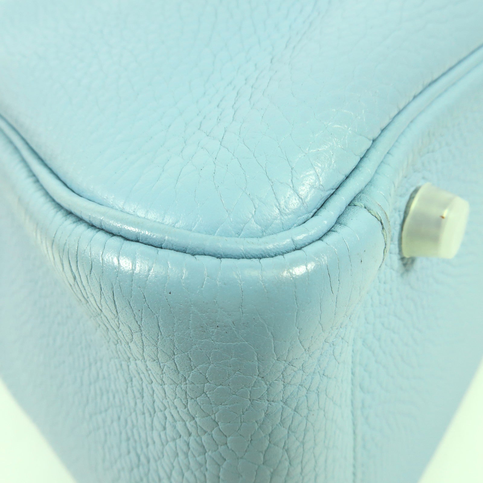 HERMES Clemence皮革Lindy 30銀扣手挽肩背兩用袋Bleu Atoll