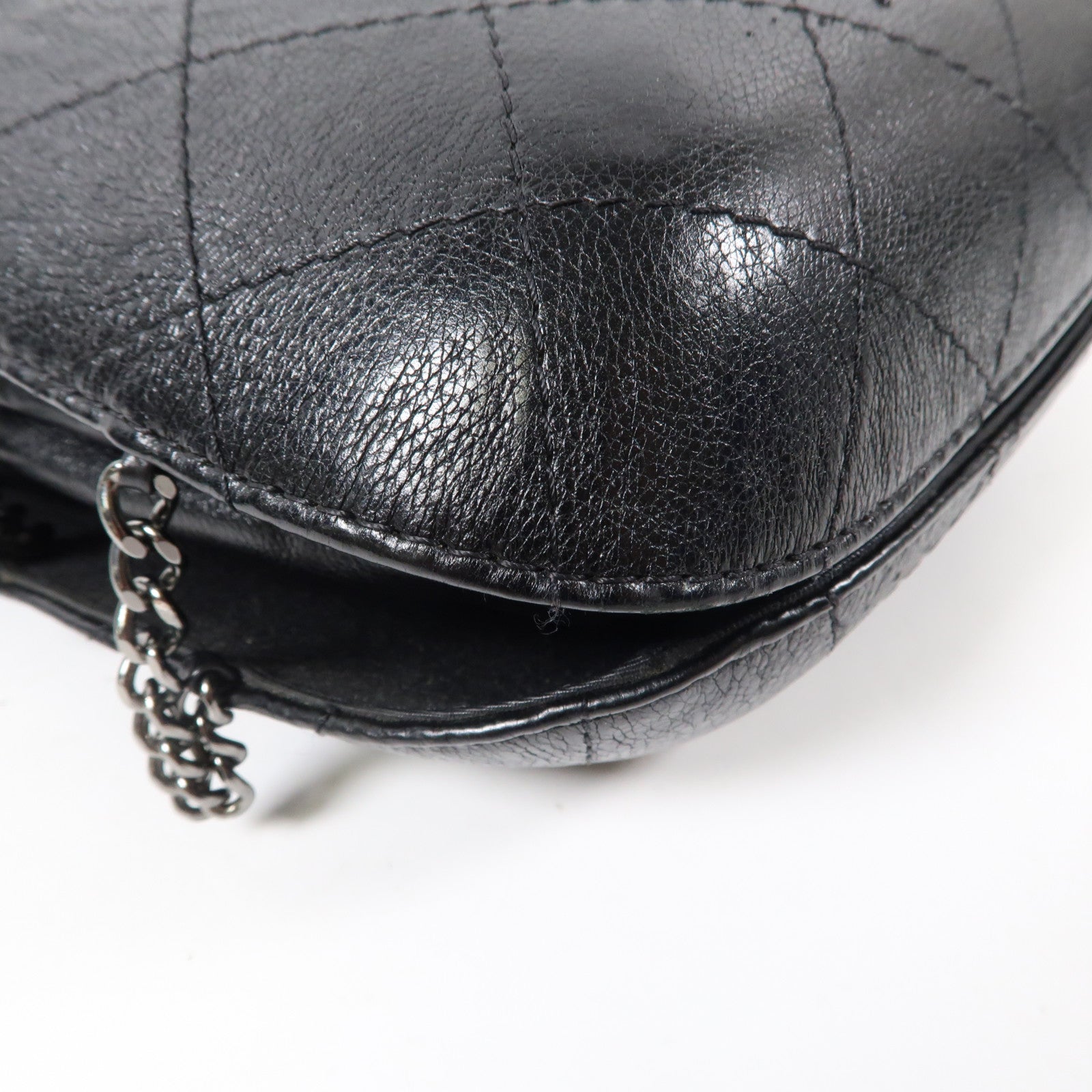 CHANEL 【激減優惠】菱格牛皮皮革Chain Shoulder Bag金扣/銀扣鏈帶肩背袋黑色