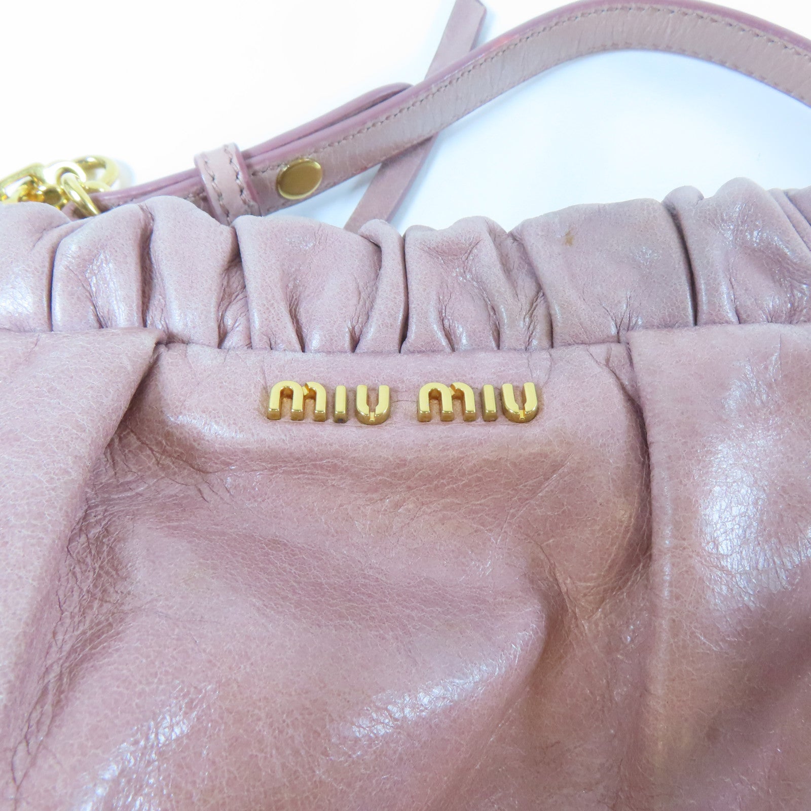Miu Miu 牛皮皮革Shoulder Bag金扣肩背袋粉紅色