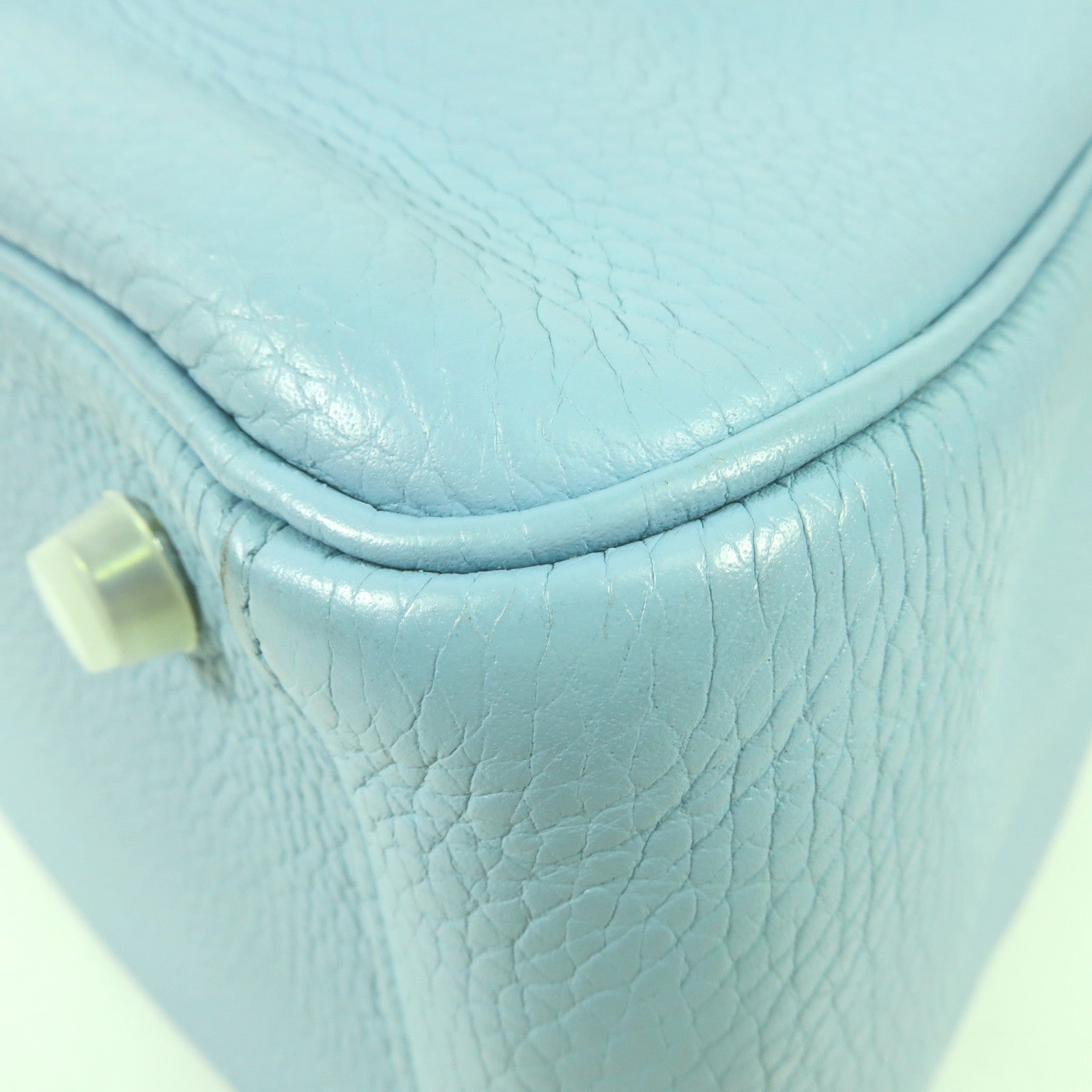 HERMES Clemence皮革Lindy 30銀扣手挽肩背兩用袋Bleu Atoll