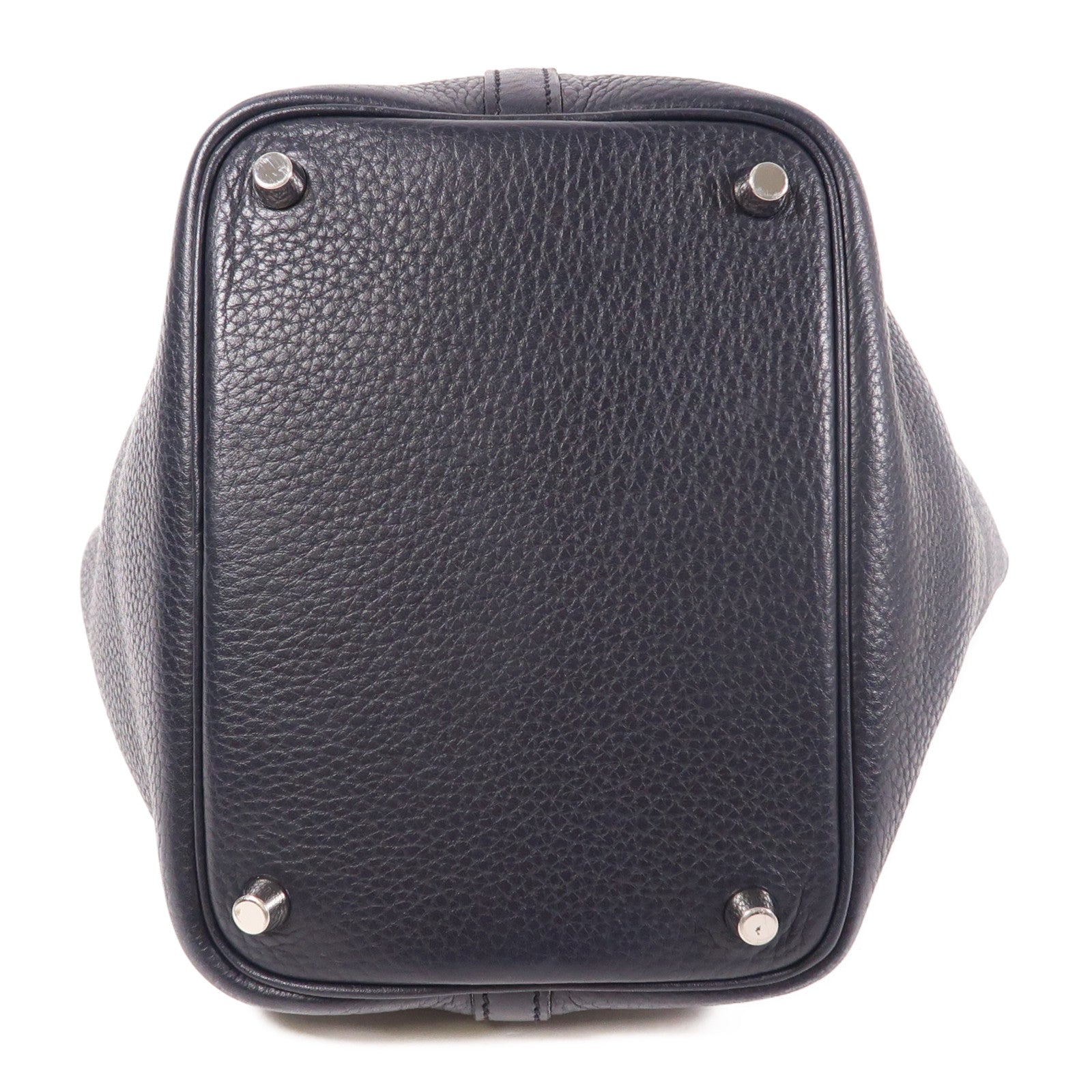 HERMES PHW Picotin Lock 18 PM Handbag Clemence Leather Bleu Nuit