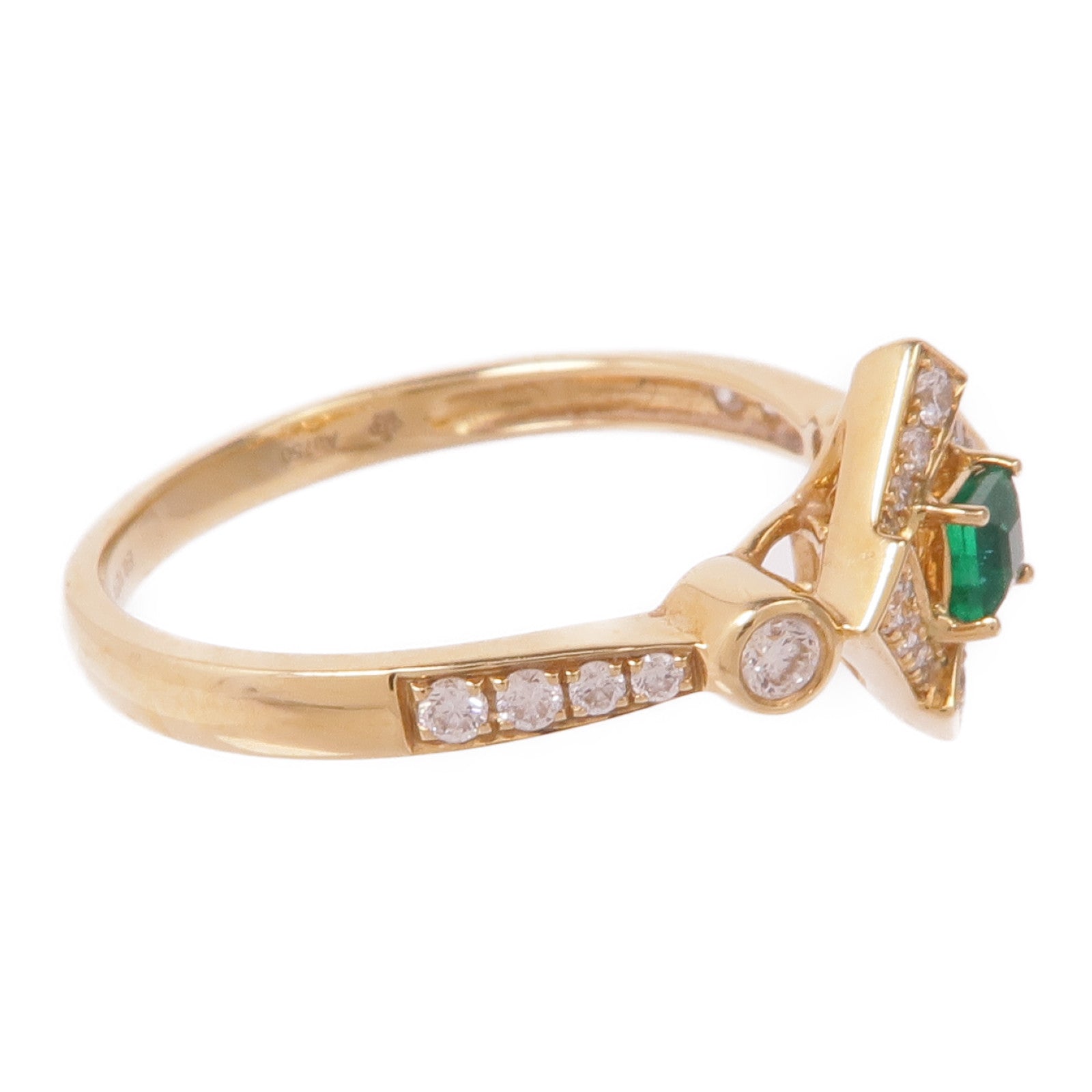 JEWELRY 【激減優惠】18K黃金Emerald Diamond Ring綠寶石/鑽石戒指US#6