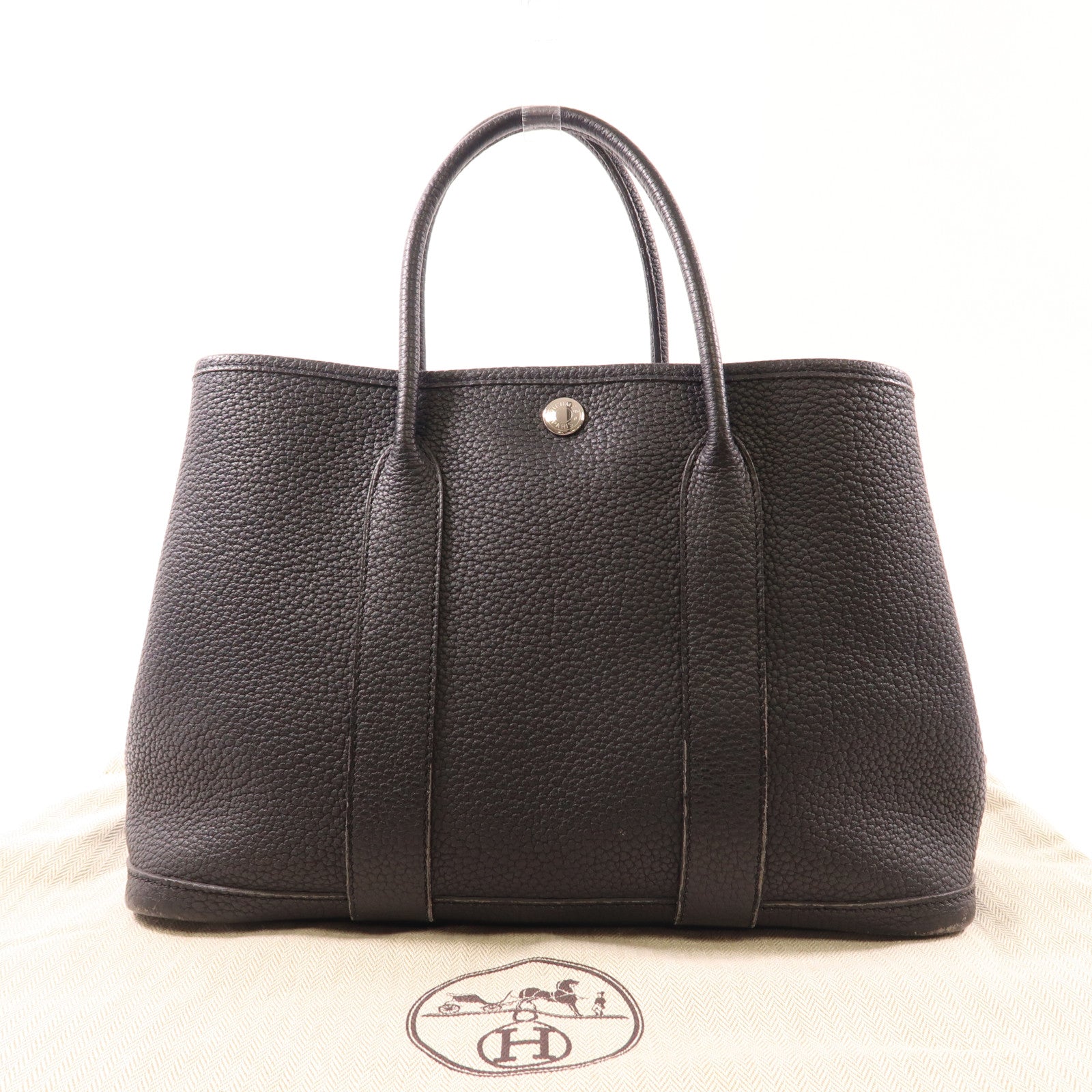 HERMES Negonda皮革Garden Party TPM銀扣手挽袋Noir