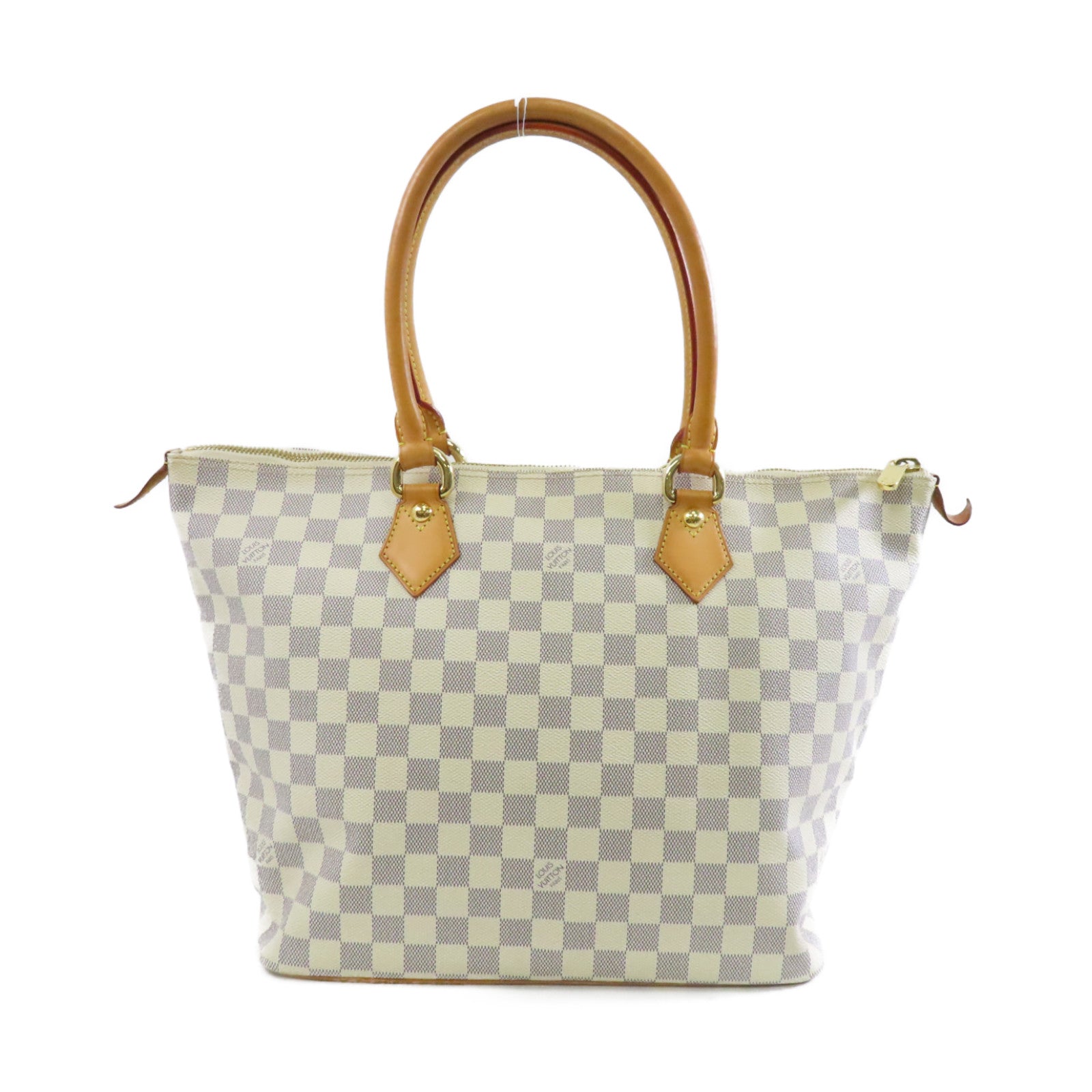 LOUIS VUITTON Damier Azur Saleya MM金扣肩背袋白色