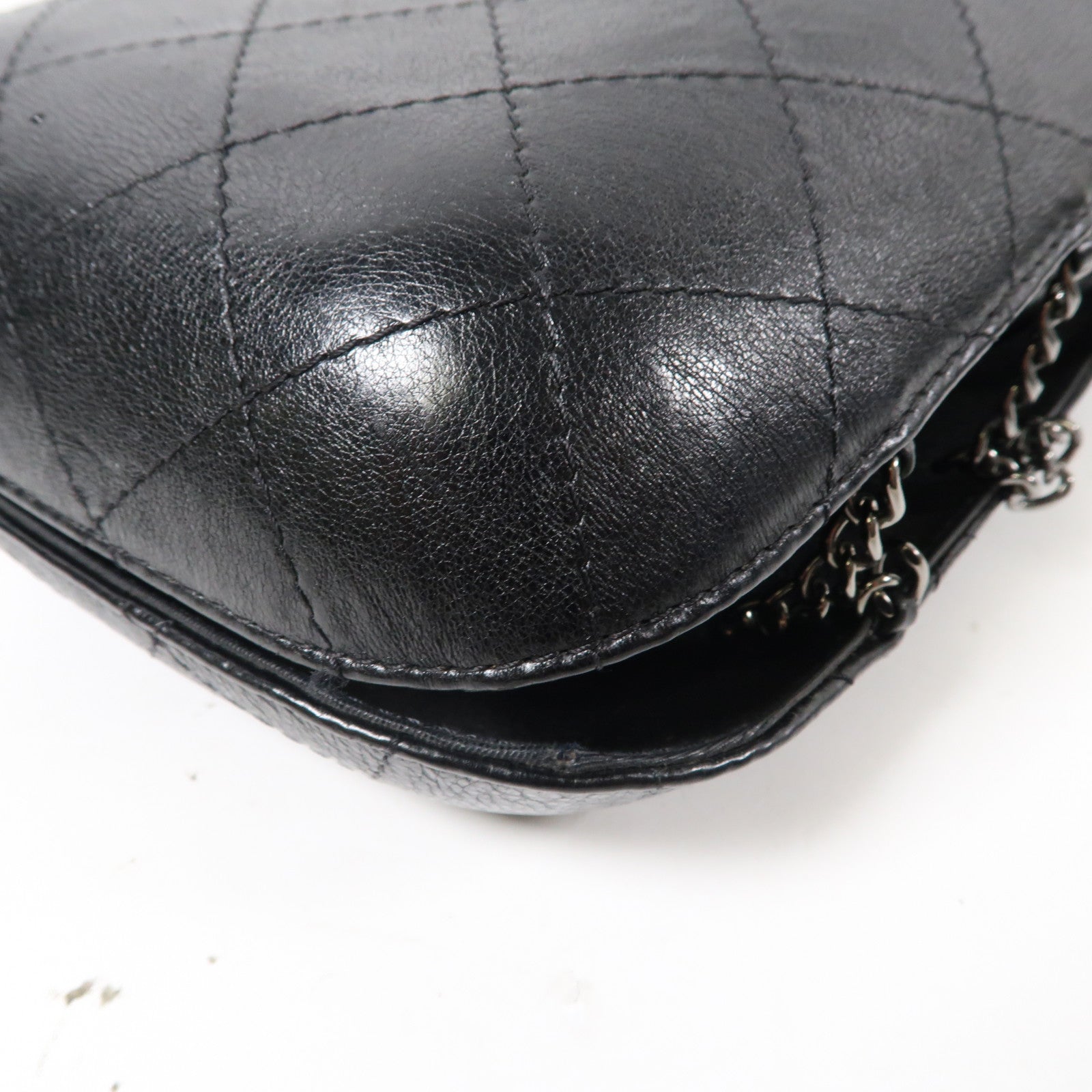 CHANEL 【激減優惠】菱格牛皮皮革Chain Shoulder Bag金扣/銀扣鏈帶肩背袋黑色