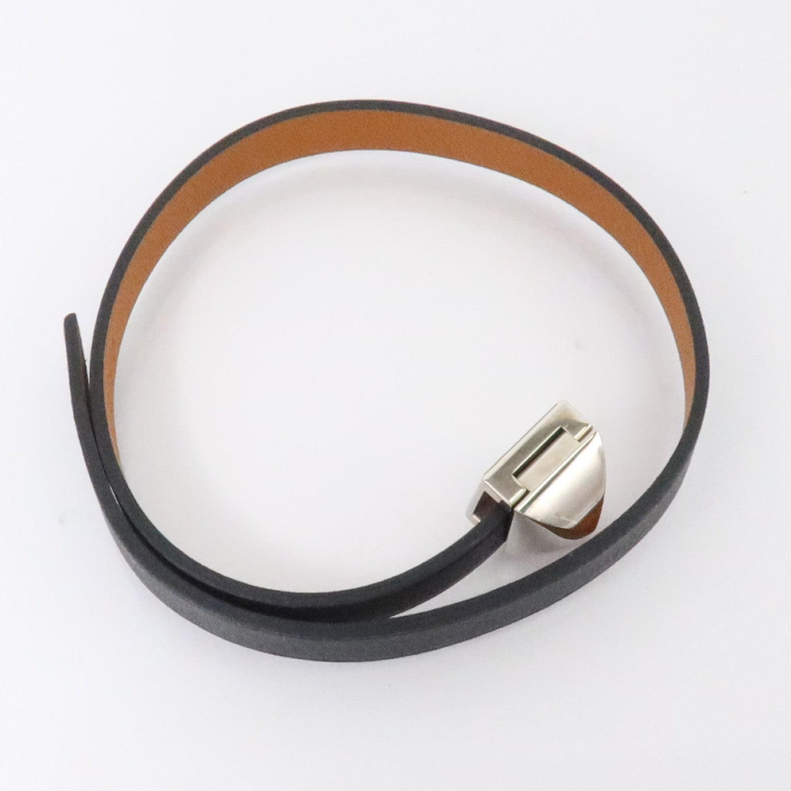 HERMES Swift皮革Medor Infini Double Tour Bracelet銀扣手鏈Black/Fauve