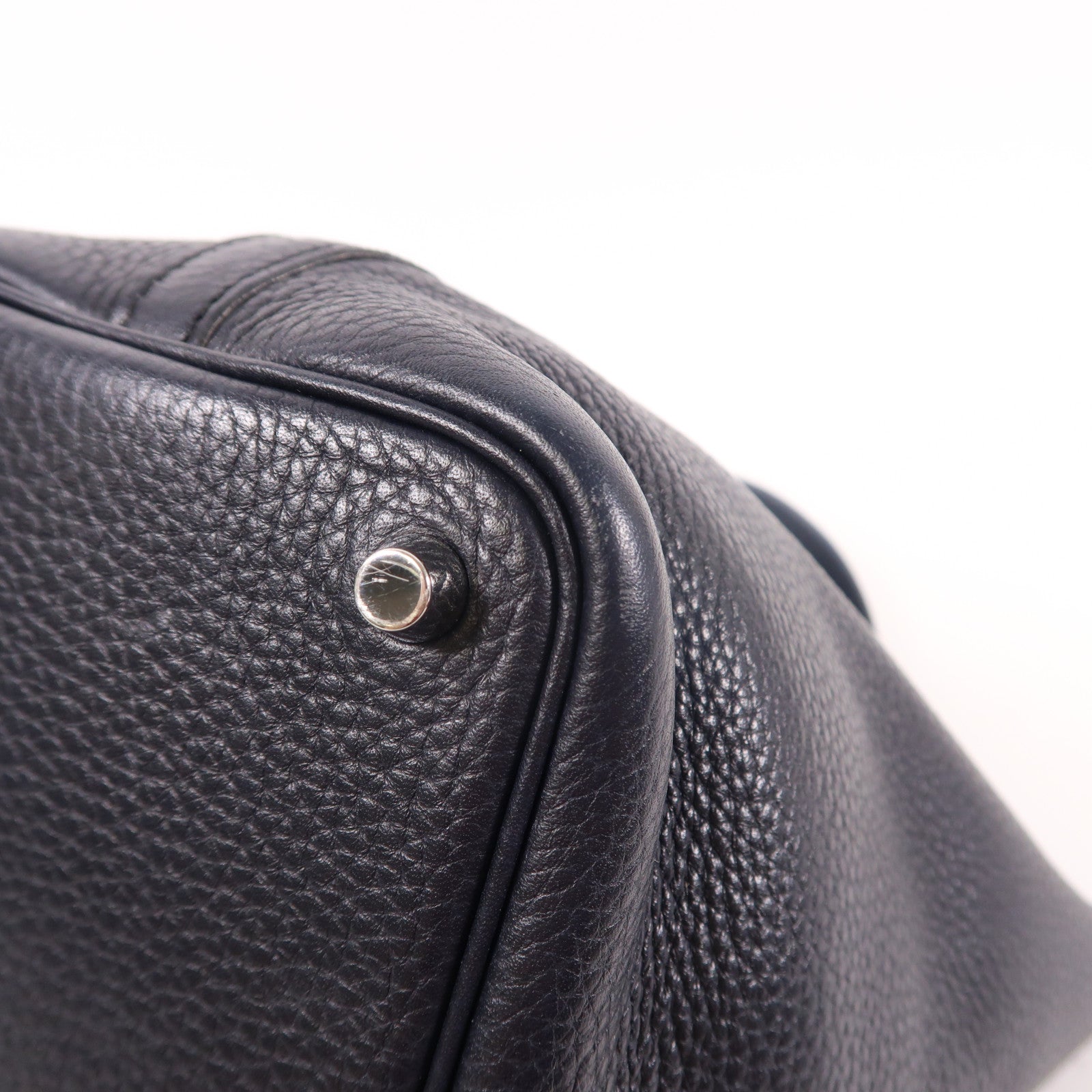 HERMES PHW Picotin Lock 18 PM Handbag Clemence Leather Bleu Nuit