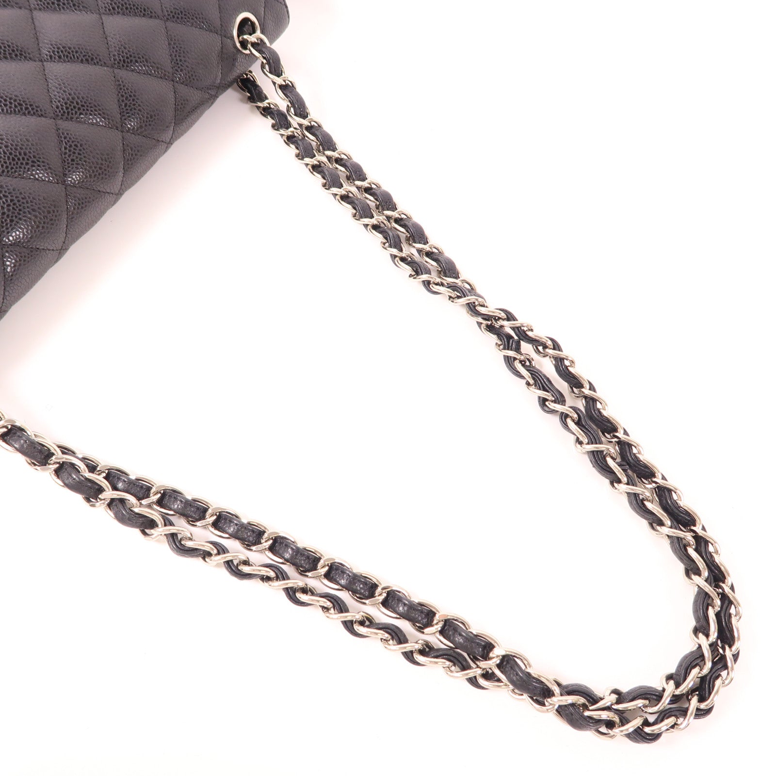 CHANEL 牛皮皮革Large Classic銀扣鏈帶肩背袋