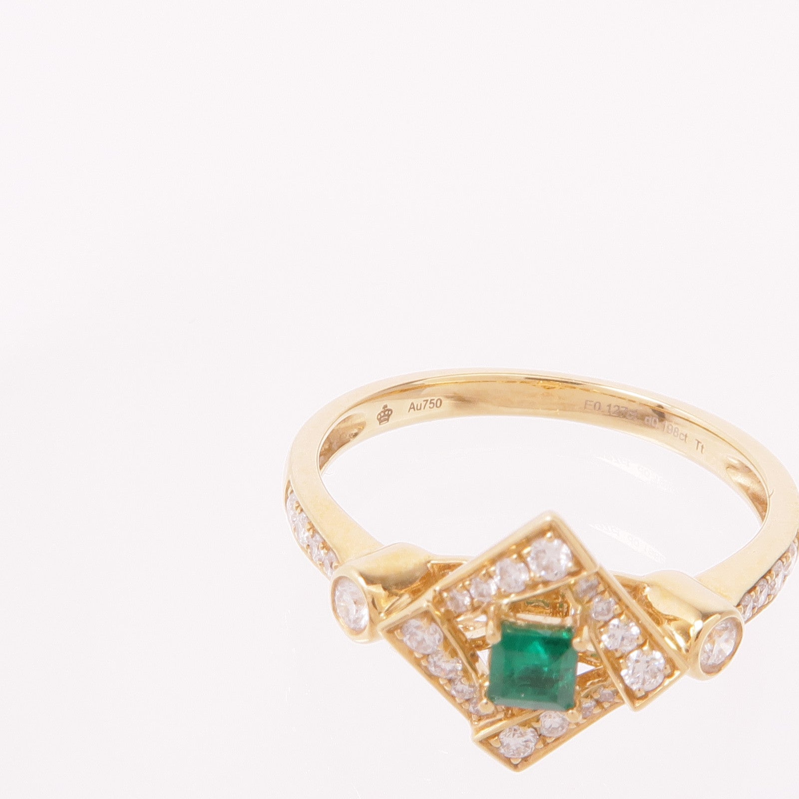 JEWELRY 【激減優惠】18K黃金Emerald Diamond Ring綠寶石/鑽石戒指US#6