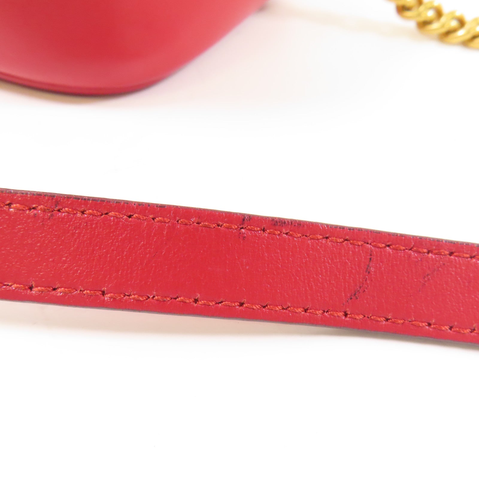 GUCCI GG GHW GG Marmont Mini Shoulder Bag 448065 Calfskin Leather Red