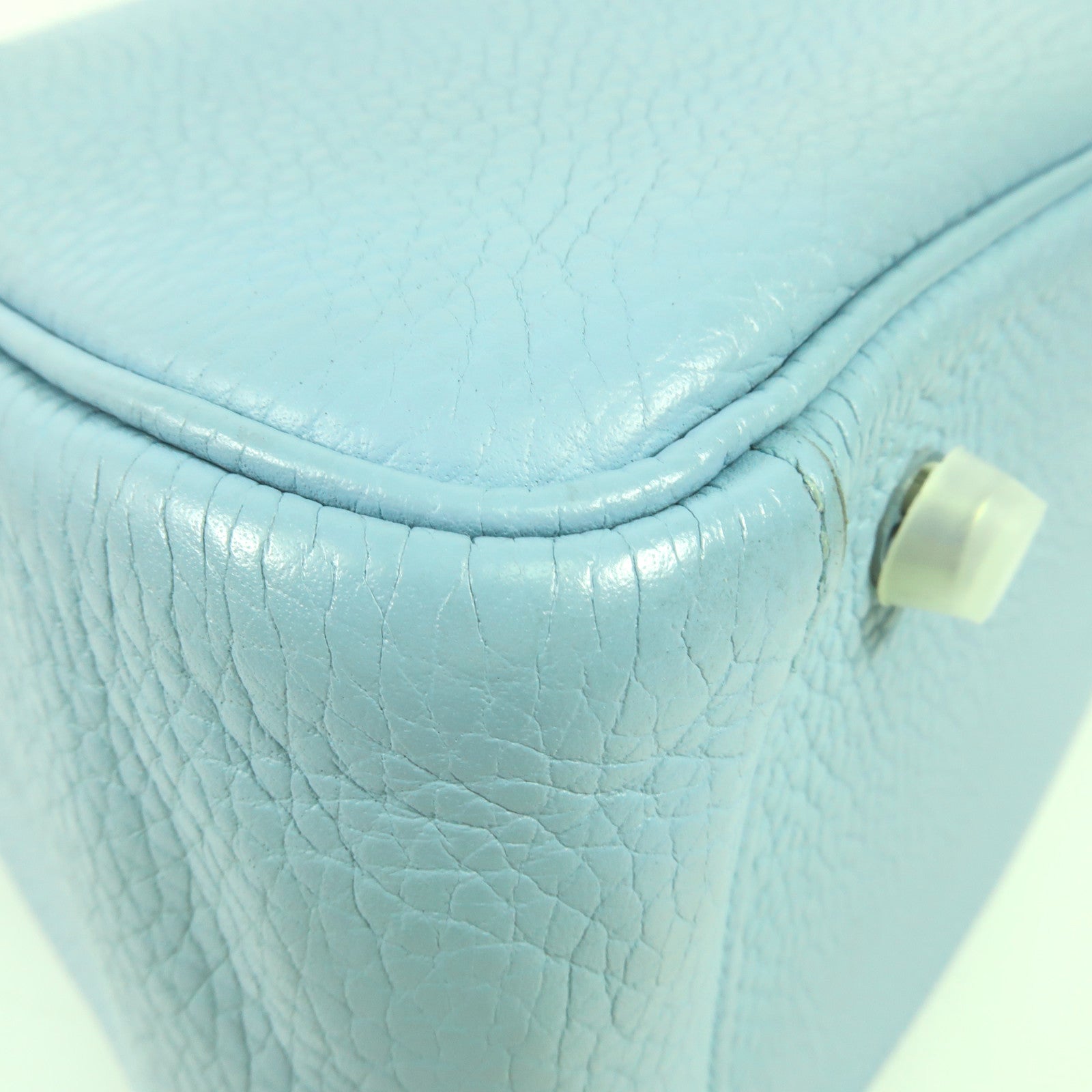 HERMES Clemence皮革Lindy 30銀扣手挽肩背兩用袋Bleu Atoll