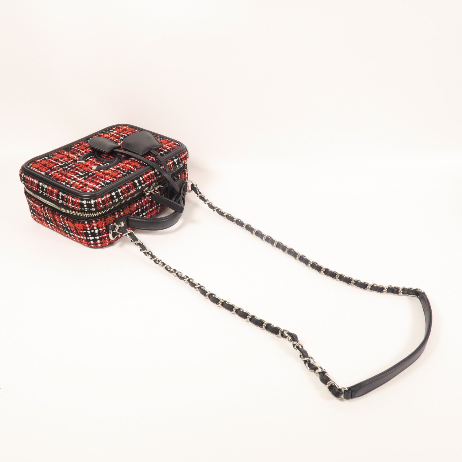 CHANEL 【激減優惠】Tweed Vanity Case銀扣手挽肩背兩用袋