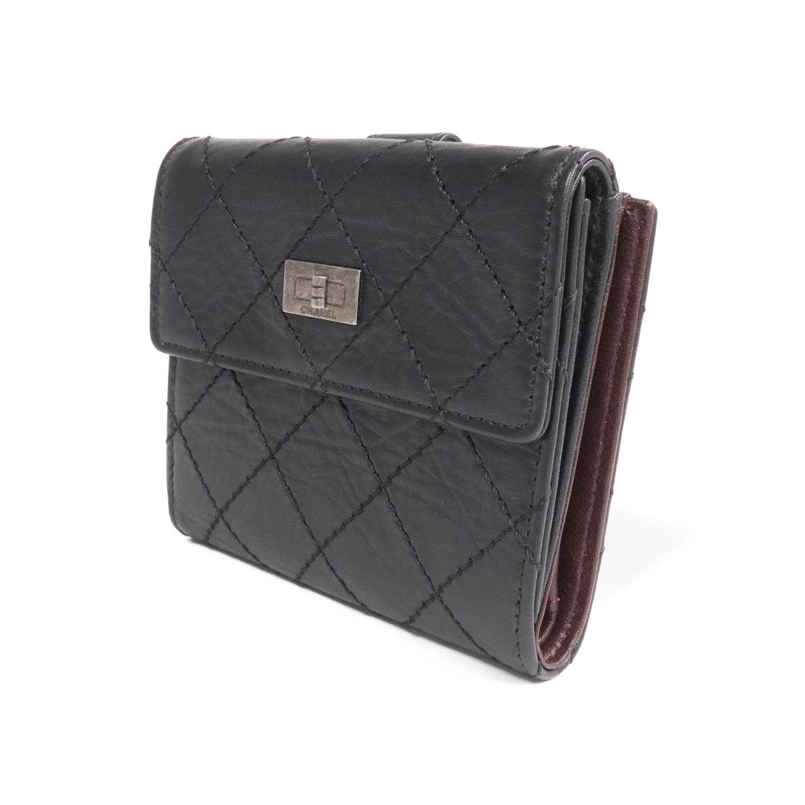 CHANEL 【激減優惠】牛皮皮革2.55 W Snap Wallet銀扣錢包