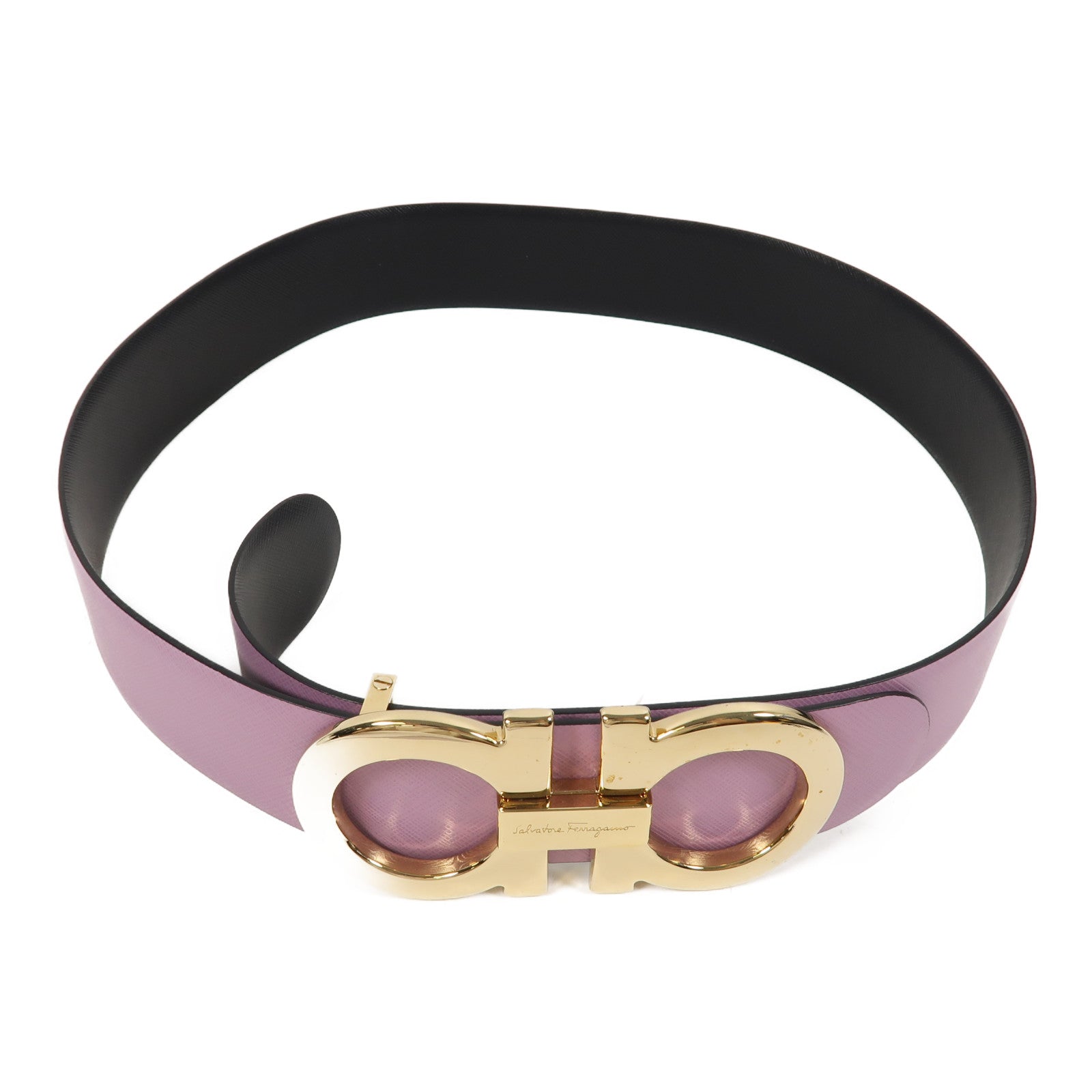 Salvatore Ferragamo 牛皮皮革Belt金扣皮帶紫色