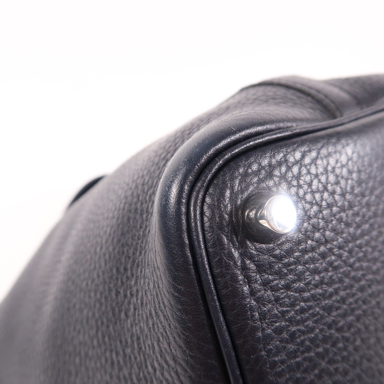 HERMES PHW Picotin Lock 18 PM Handbag Clemence Leather Bleu Nuit