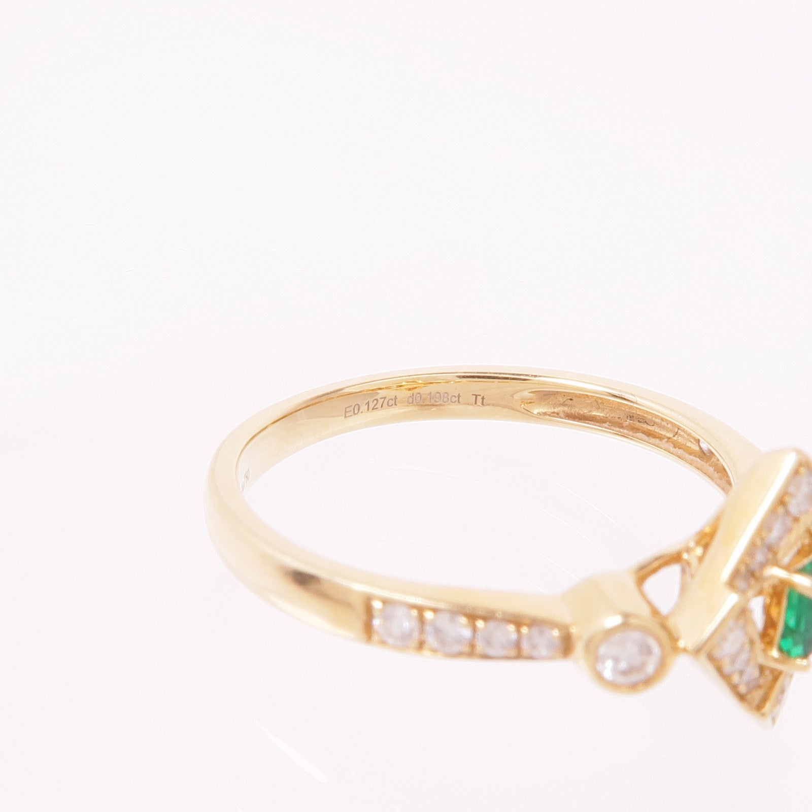 JEWELRY 【激減優惠】18K黃金Emerald Diamond Ring綠寶石/鑽石戒指US#6