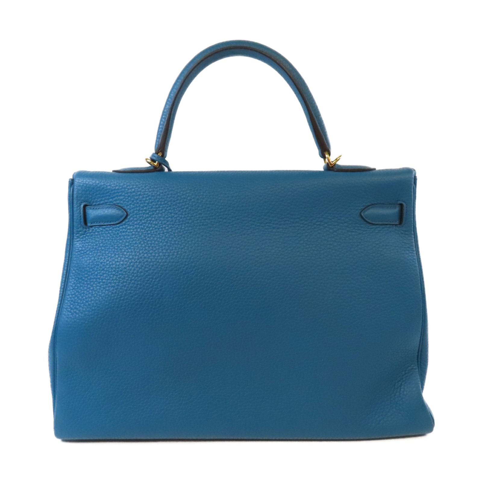 HERMES Clemence皮革Kelly 35金扣手挽肩背兩用袋Bleu Izmir 伊茲密爾藍色