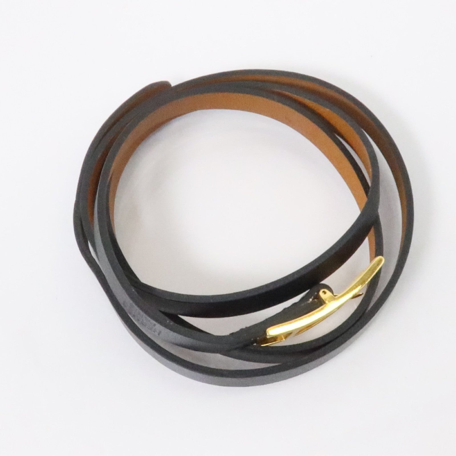 HERMES Swift皮革Hapi 3 Bracelet金扣手鏈Black/Fauve