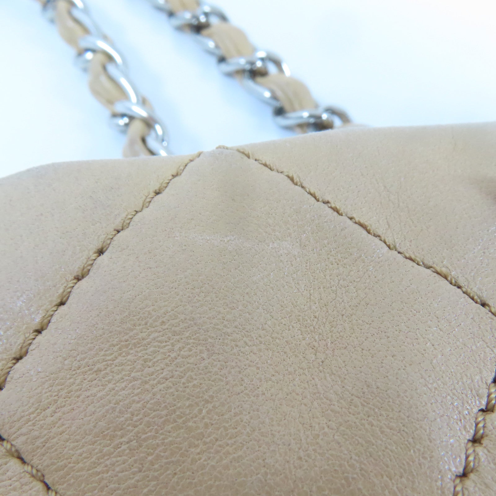 CHANEL 【激減優惠】菱格羊皮皮革Chain Shoulder Bag銀扣鏈帶肩背袋淺褐色/黑色