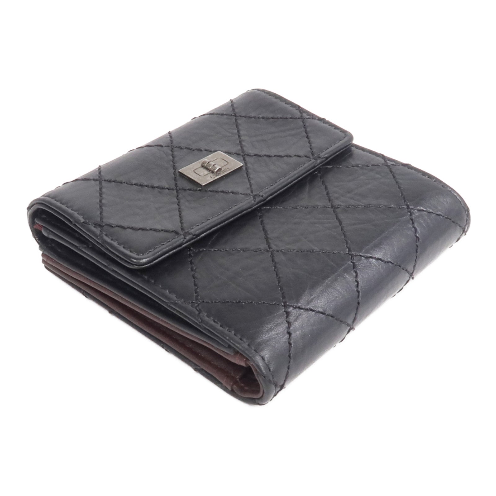 CHANEL 【激減優惠】牛皮皮革2.55 W Snap Wallet銀扣錢包