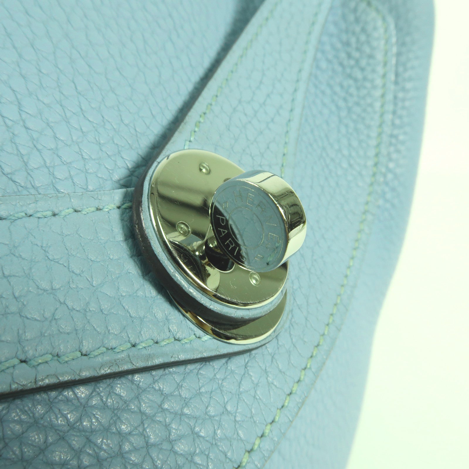 HERMES Clemence皮革Lindy 30銀扣手挽肩背兩用袋Bleu Atoll