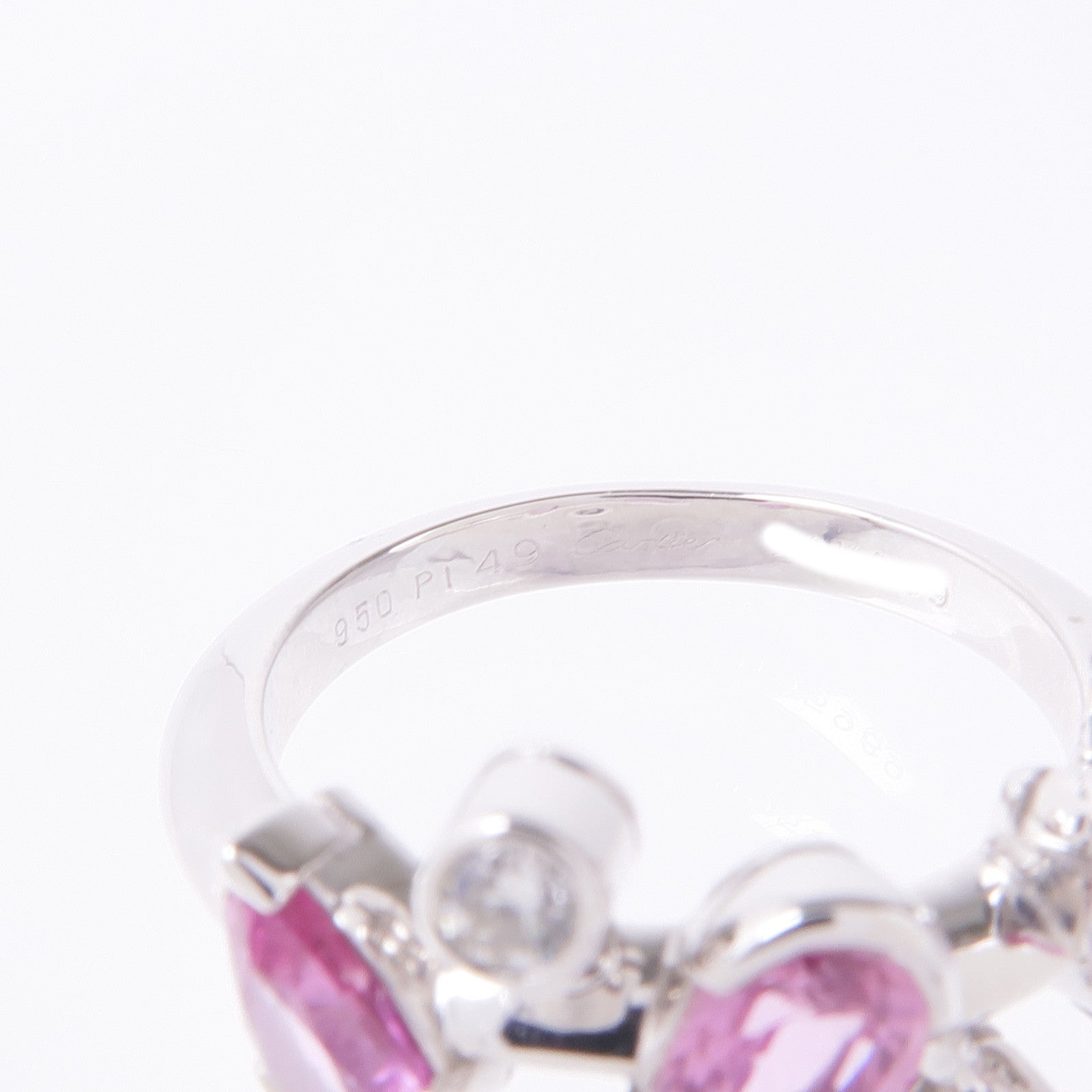 CARTIER 【激減優惠】PT950鉑金Merimero Ring粉紅色藍寶石/鑽石戒指Cartier#49/US#5