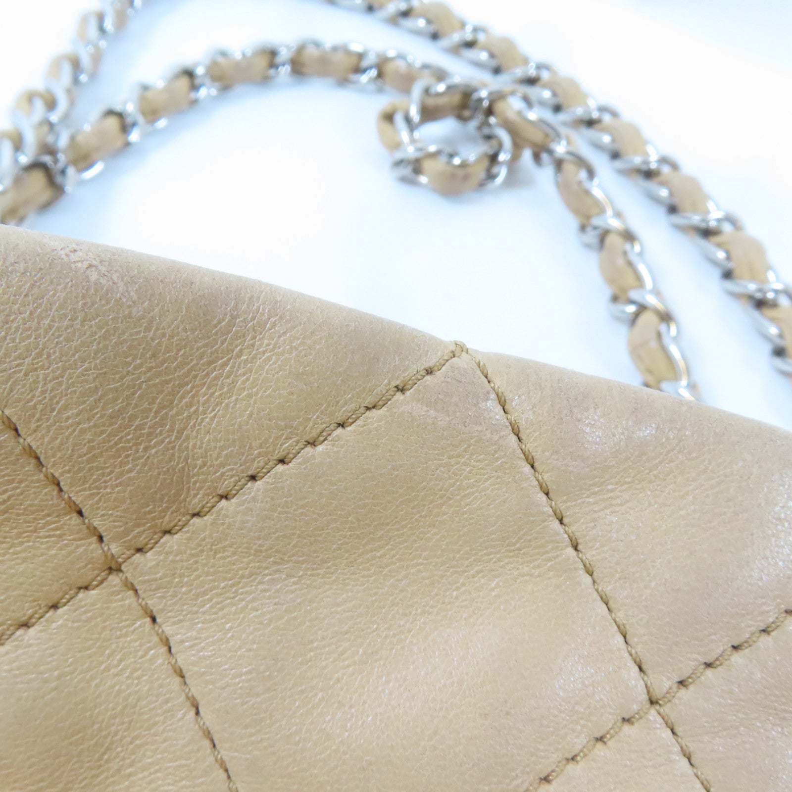 CHANEL 【激減優惠】菱格羊皮皮革Chain Shoulder Bag銀扣鏈帶肩背袋淺褐色/黑色