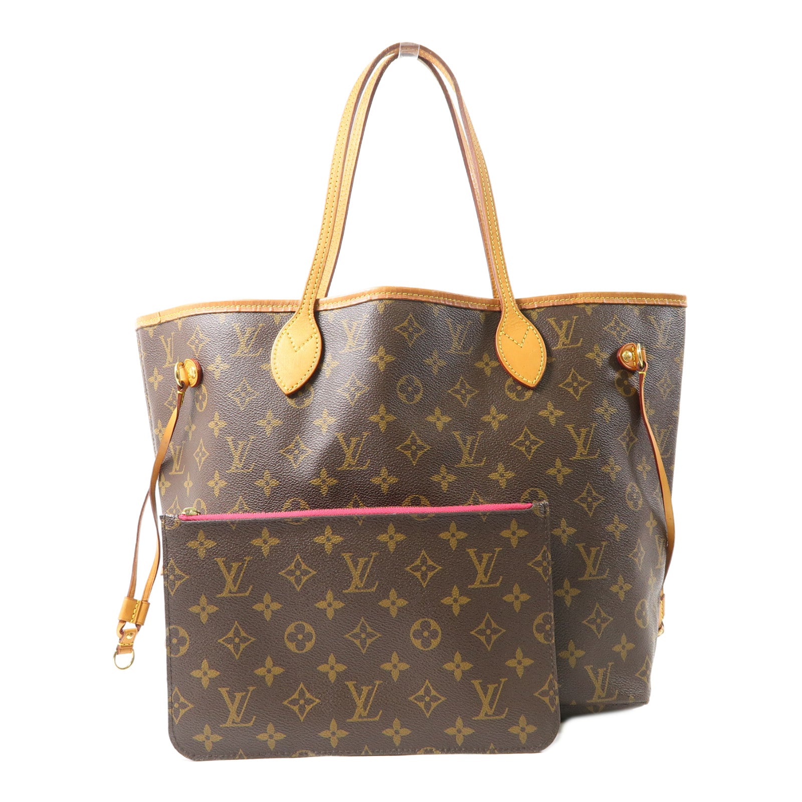 LOUIS VUITTON Monogram Neverfull MM金扣手挽袋棕色