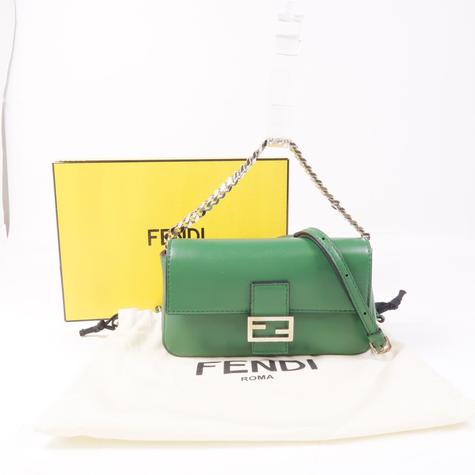 FENDI 牛皮皮革2 Way Shoulder銀扣手挽肩背兩用袋