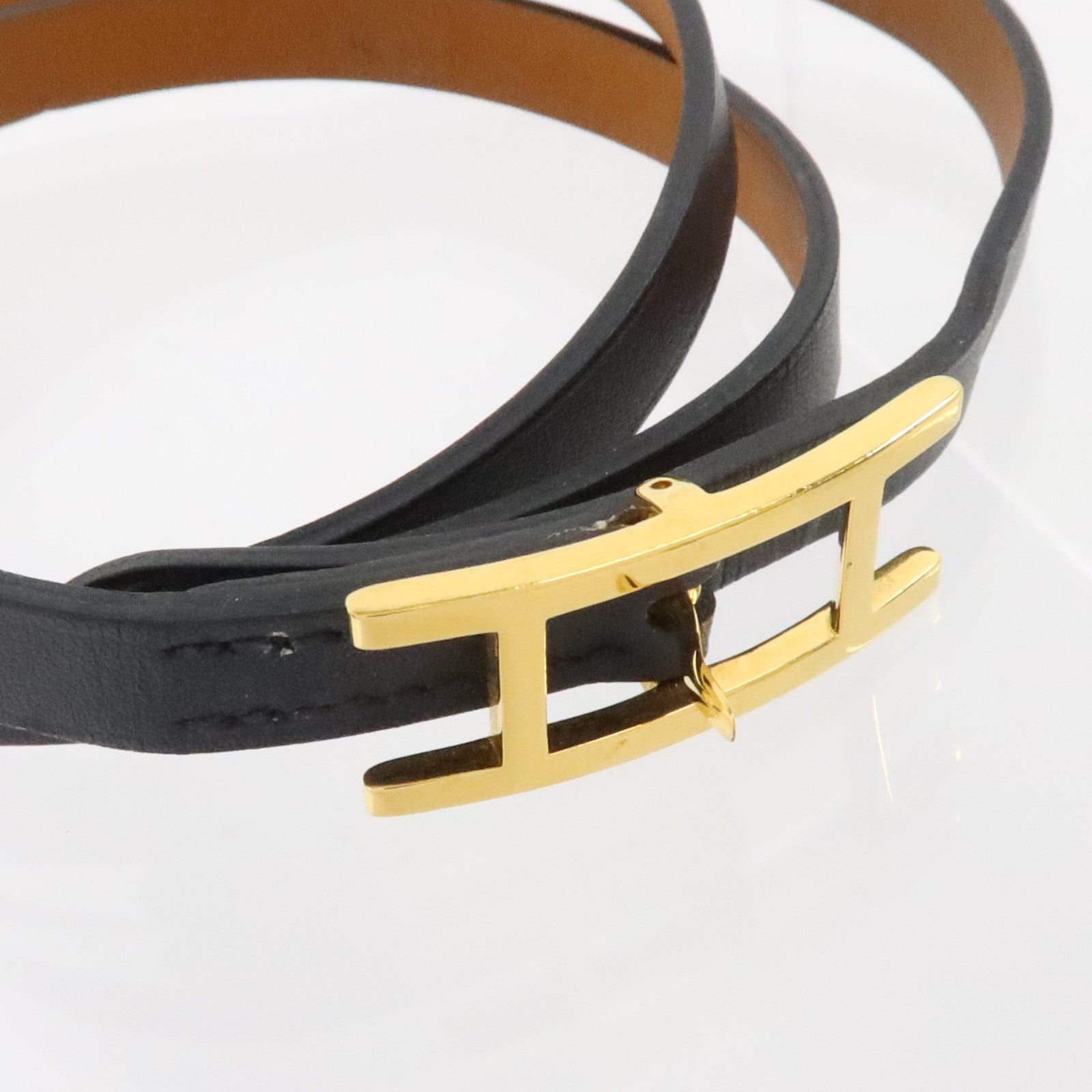 HERMES Swift皮革Hapi 3 Bracelet金扣手鏈Black/Fauve
