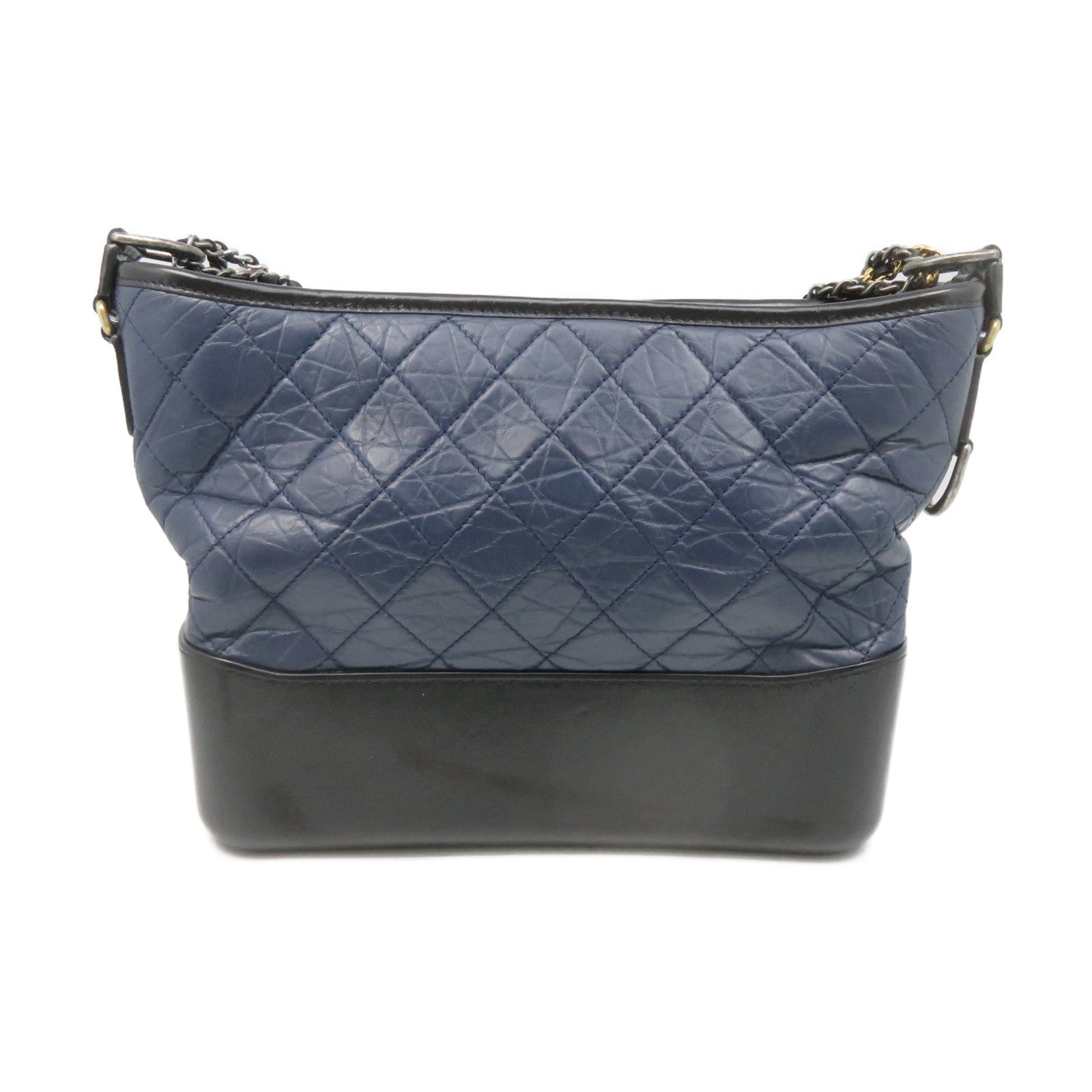 CHANEL Diamond Sheepskin Leather Gabrielle Hobo Medium Chain Shoulder Bag Gold Buckle Chain Shoulder Bag Blue/Black