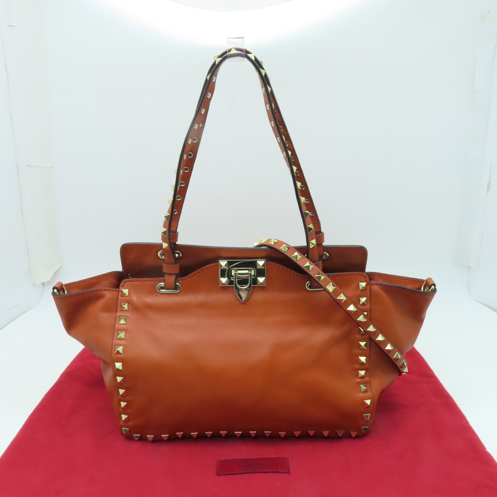 Valentino 【激減優惠】羊皮皮革2 Way Shoulder金扣手挽肩背兩用袋橙色