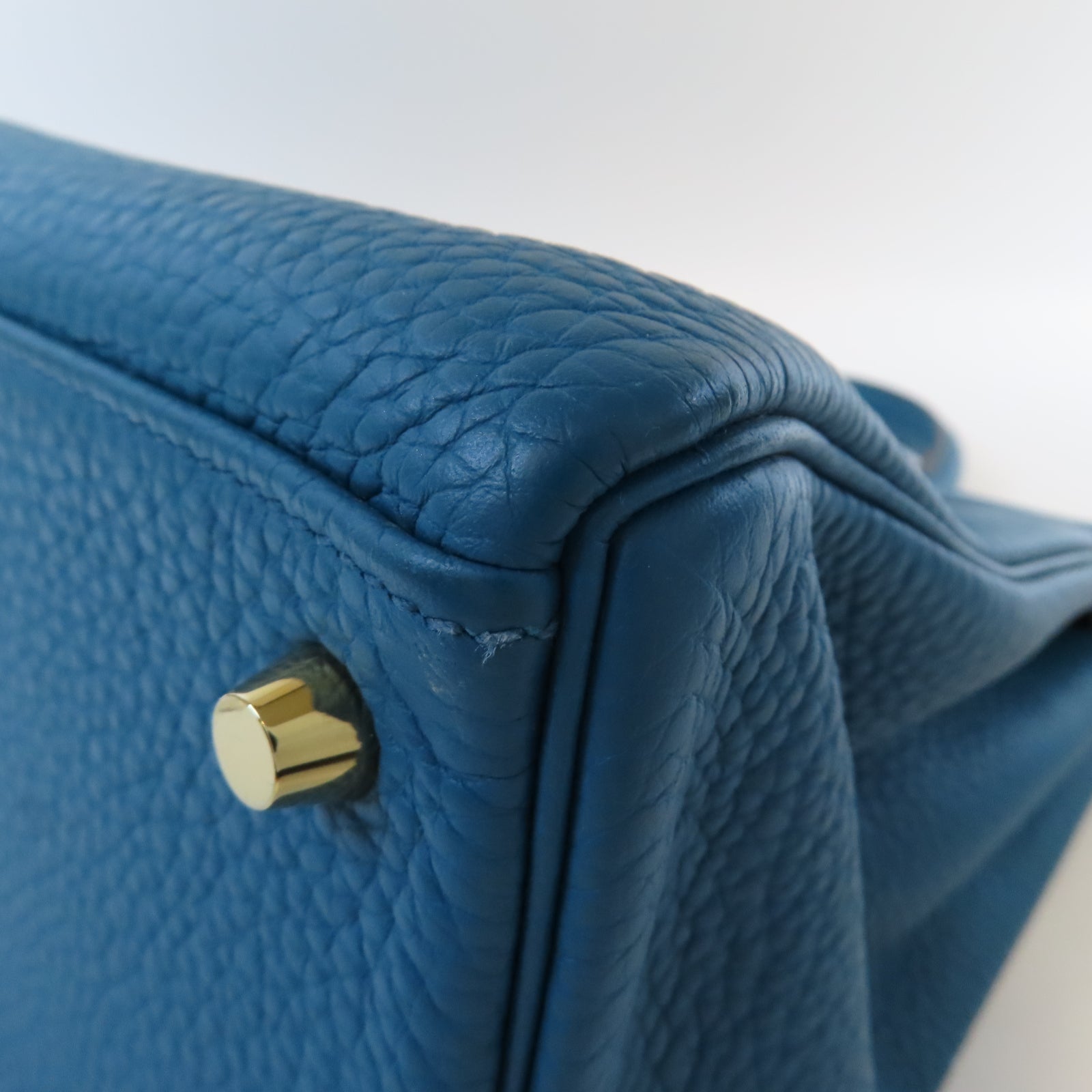 HERMES Clemence皮革Kelly 35金扣手挽肩背兩用袋Bleu Izmir 伊茲密爾藍色