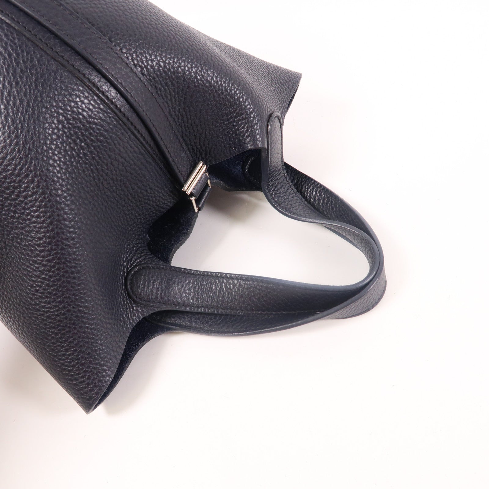 HERMES PHW Picotin Lock 18 PM Handbag Clemence Leather Bleu Nuit