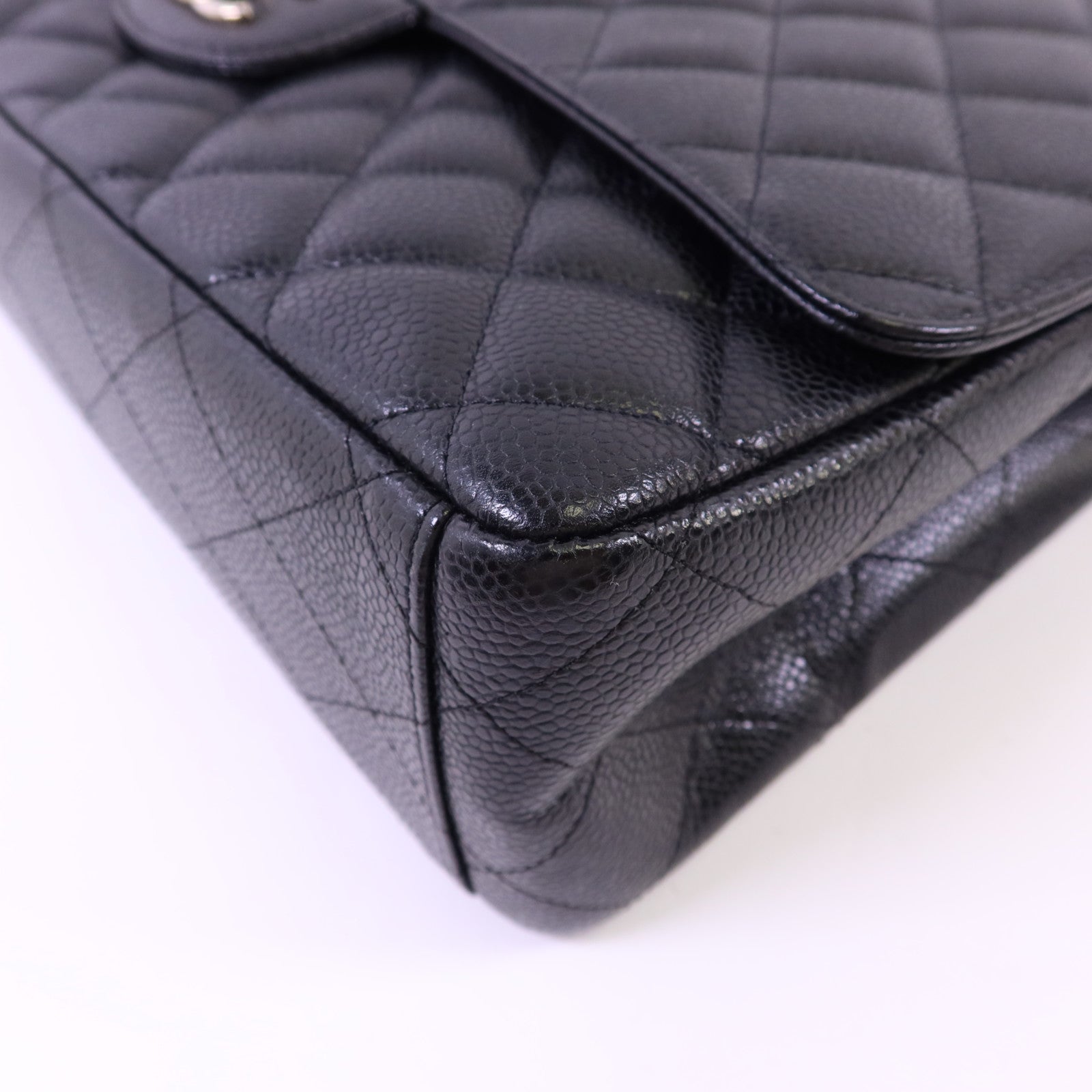 CHANEL 牛皮皮革Maxi Classic銀扣鏈帶肩背袋