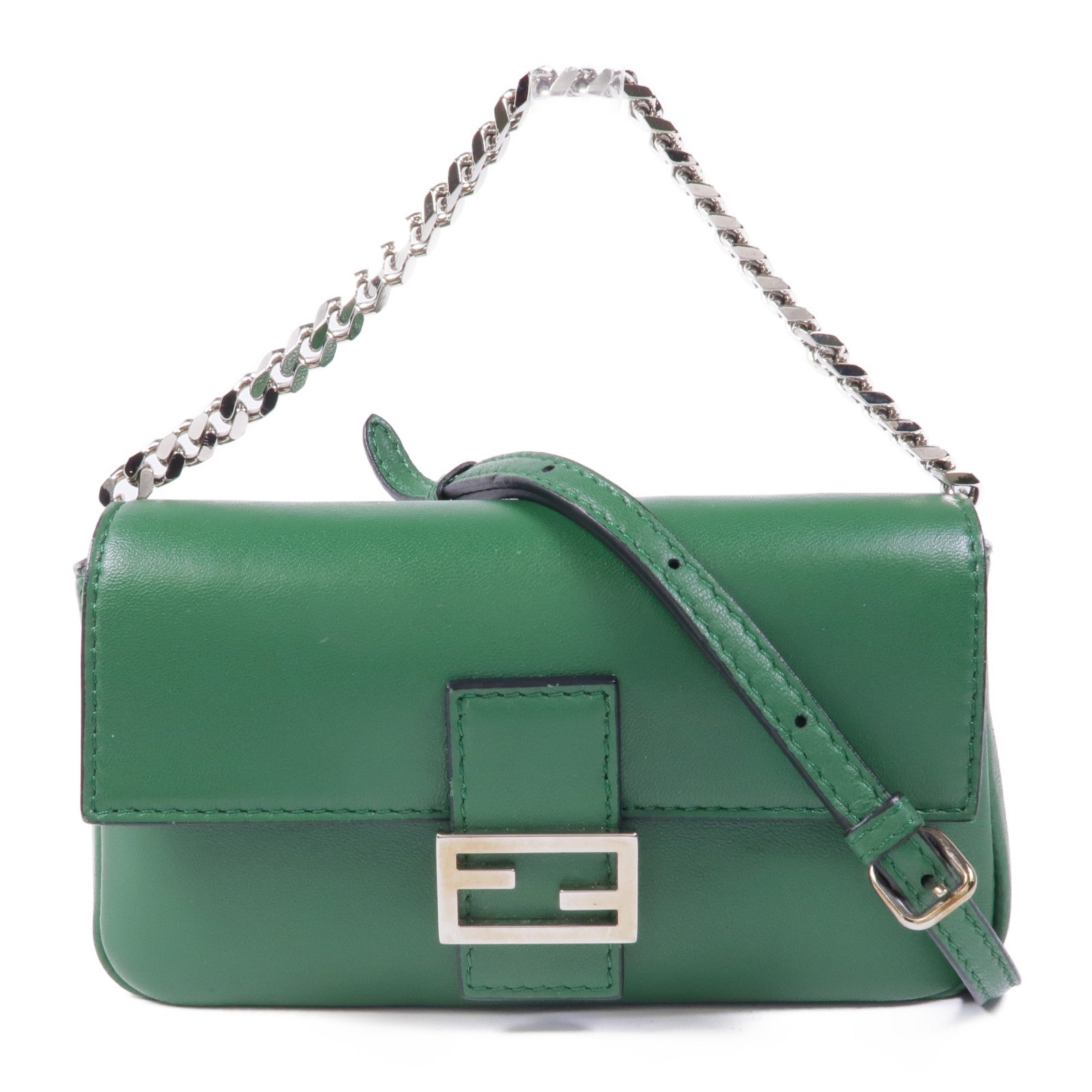 FENDI 牛皮皮革2 Way Shoulder銀扣手挽肩背兩用袋