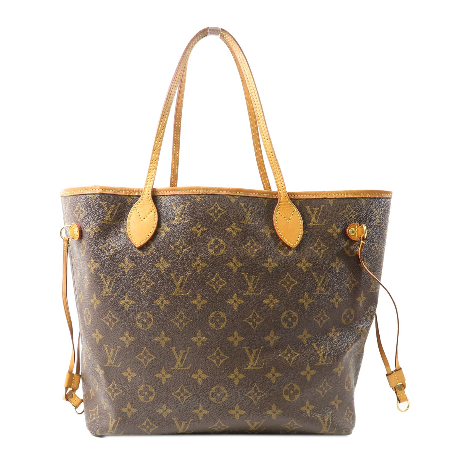 LOUIS VUITTON Monogram Neverfull MM金扣手挽袋棕色