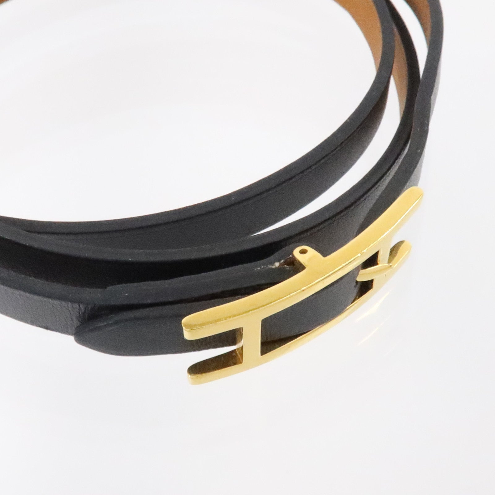 HERMES Swift皮革Hapi 3 Bracelet金扣手鏈Black/Fauve
